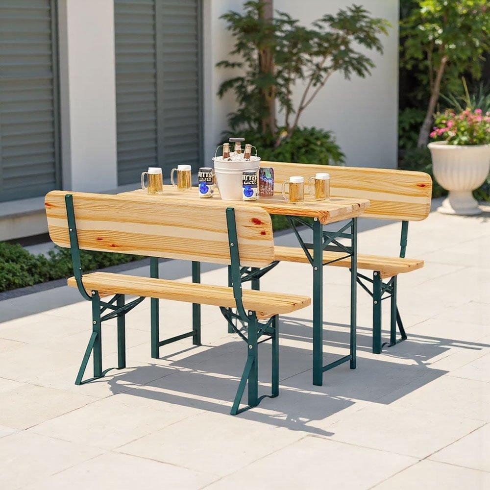 Brown - Breeins Camping - Rustic Wooden Folding Garden Benches Table Set - 2