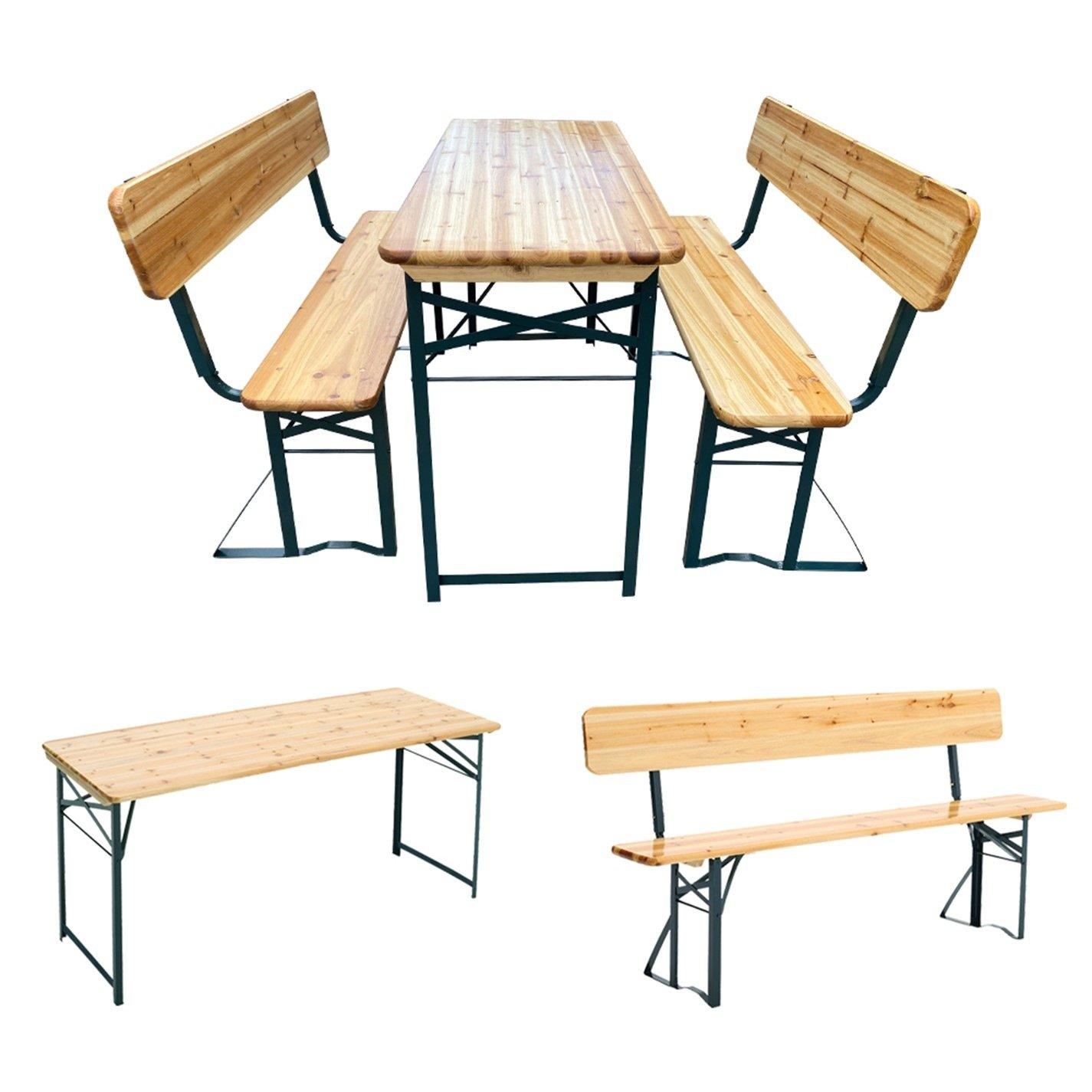 Brown - Breeins Camping - Rustic Wooden Folding Garden Benches Table Set - 13