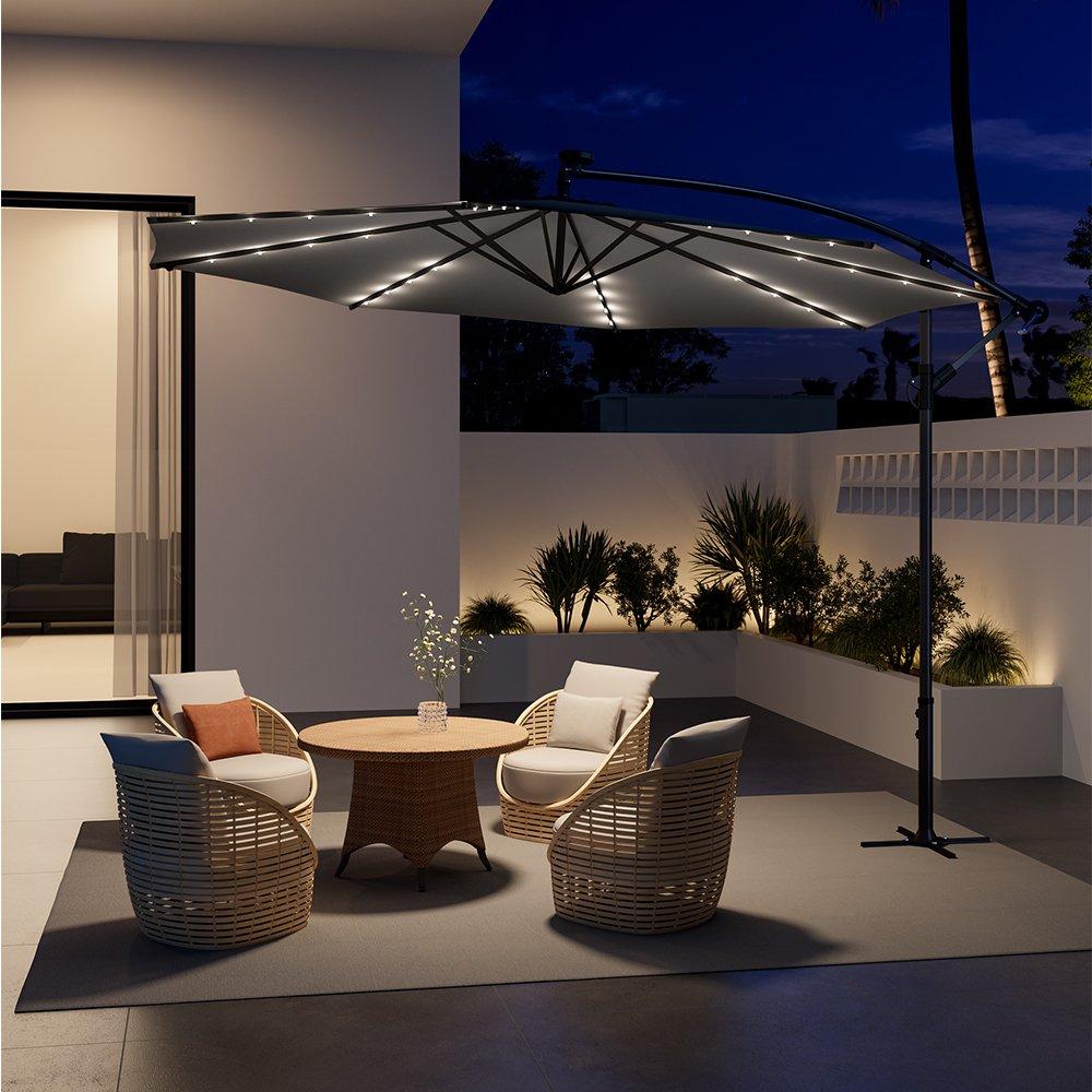 Grey - Breeins - 32 LED Lighted Parasola with Crank Dark Grey - 1