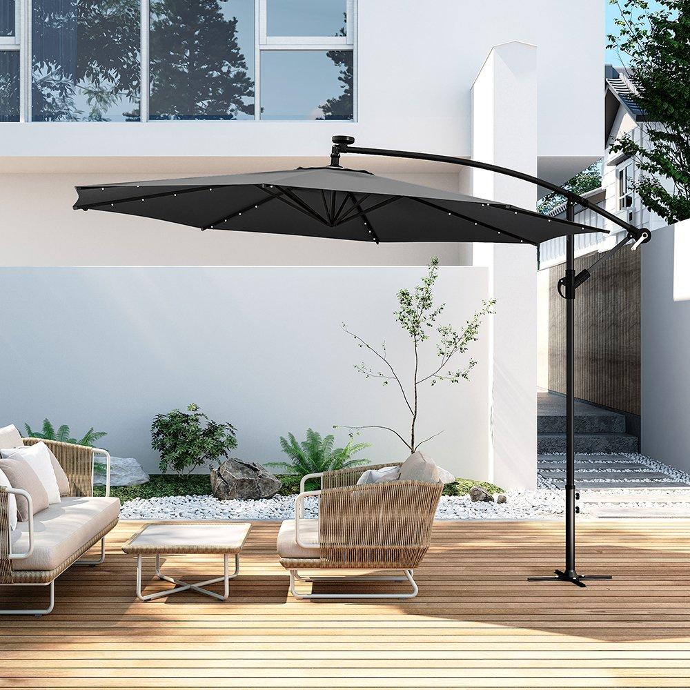 Grey - Breeins - 32 LED Lighted Parasola with Crank Dark Grey - 2