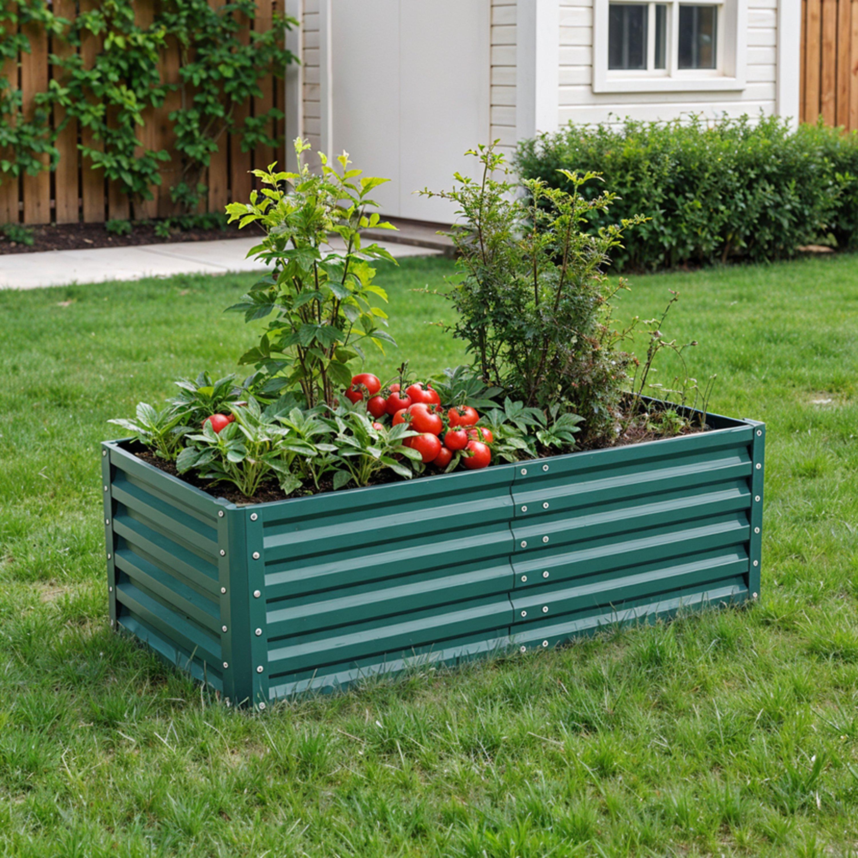 Breeins  Metal Rectangular Raised Garden Bed Green
