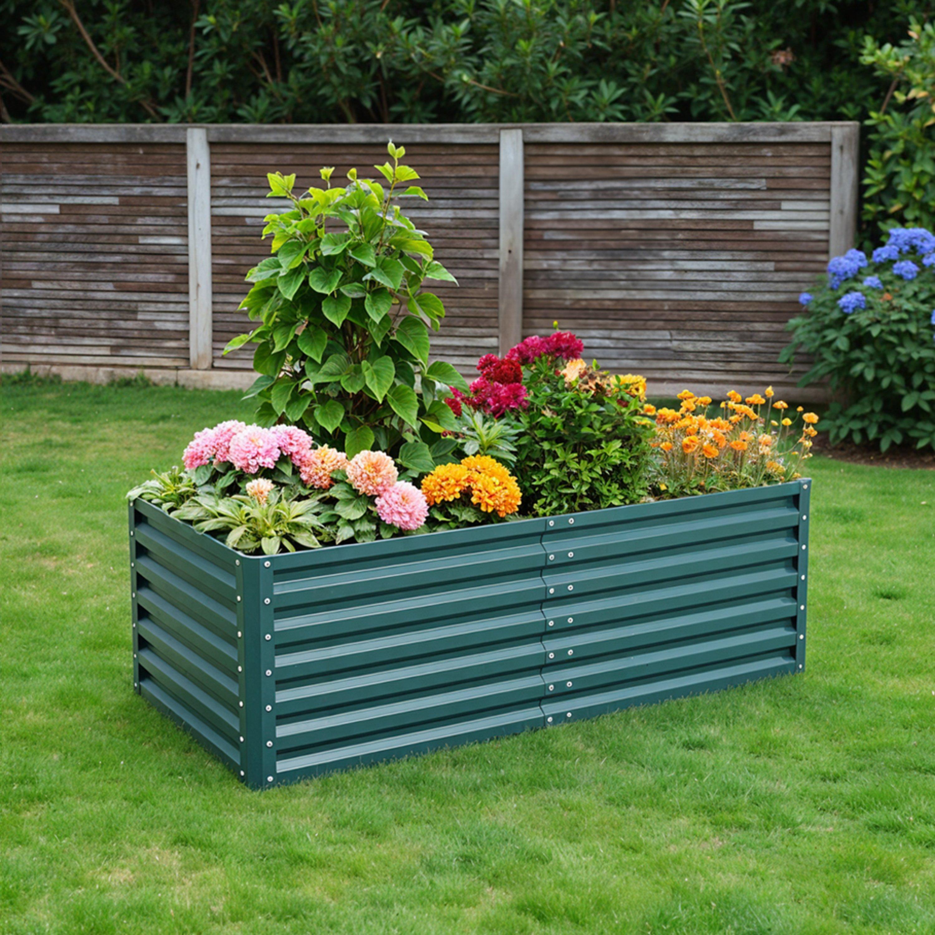 Green - Breeins - Metal Rectangular Raised Garden Bed Green - 2