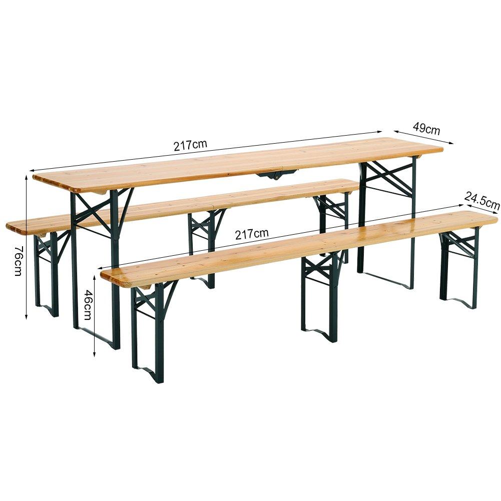 Brown - Breeins Camping - 3-Piece Wooden Foldable Long Table Benches Set - 3