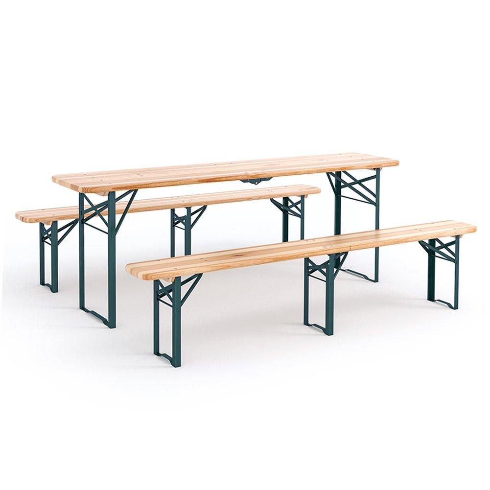 Brown - Breeins Camping - 3-Piece Wooden Foldable Long Table Benches Set - 5