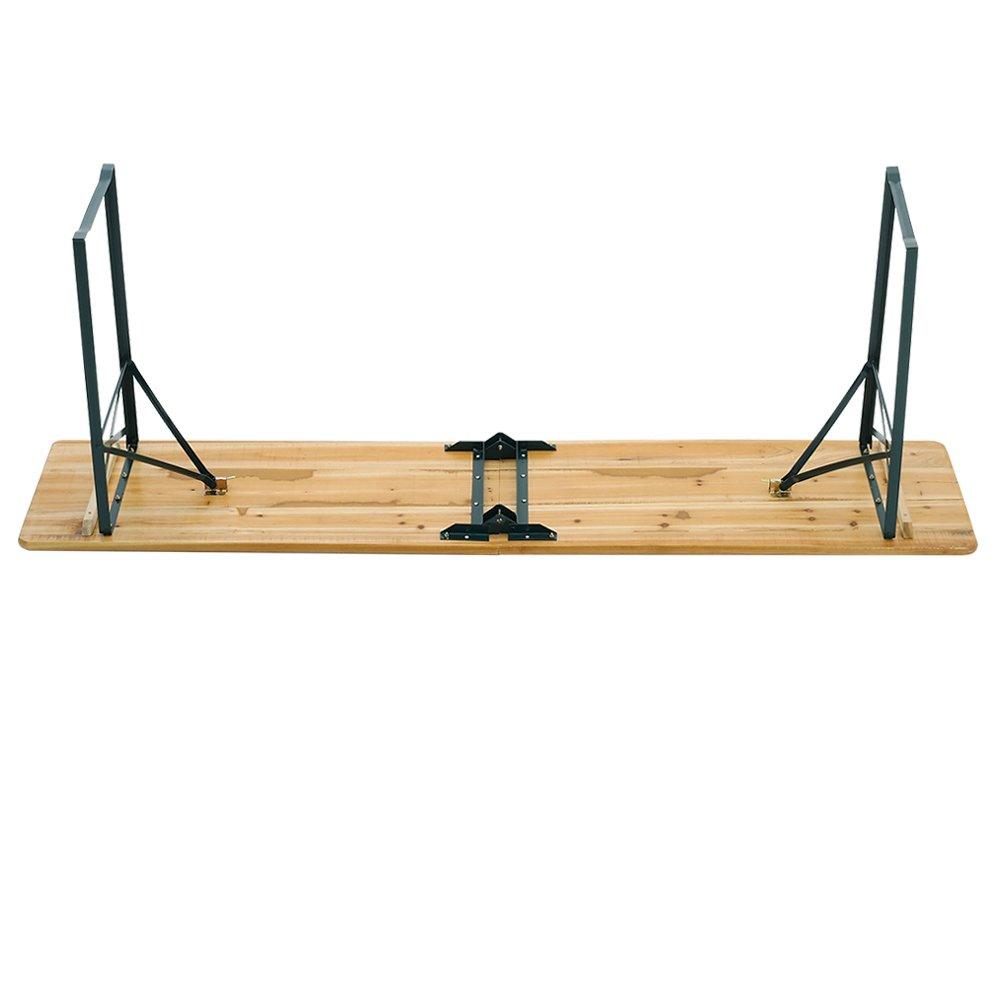 Brown - Breeins Camping - 3-Piece Wooden Foldable Long Table Benches Set - 8