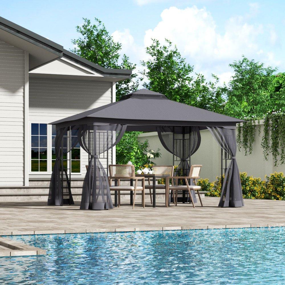 Grey - Breeins - 4 x 3m Outdoor Garden Gazebo Shade Canopy - 2