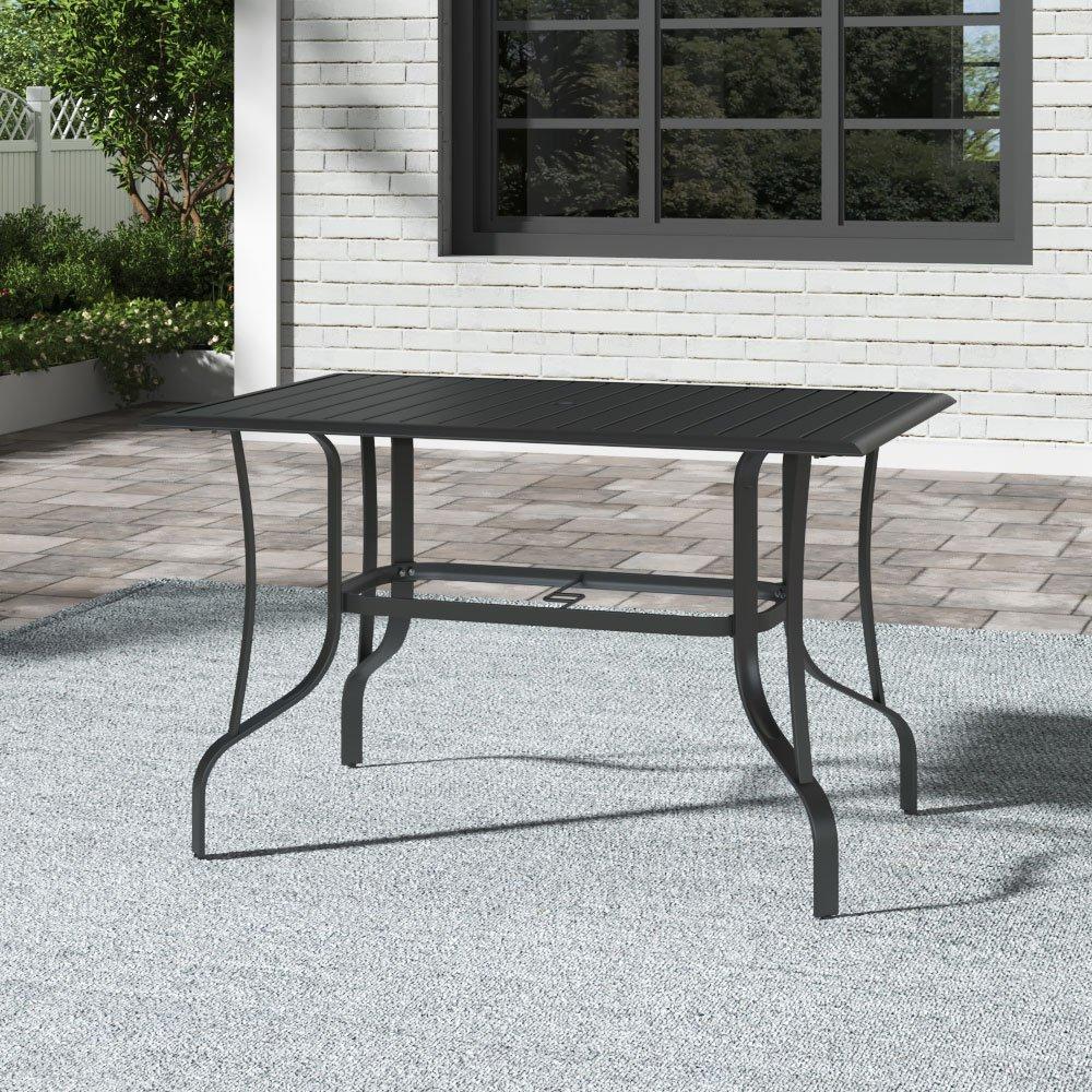 Black - Breeins - 120cm Rectangle Metal Slatted Garden Table Black - 1