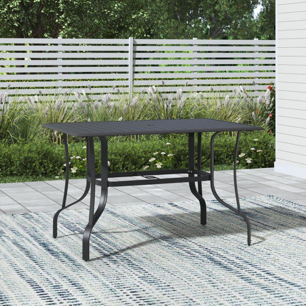 Black - Breeins - 120cm Rectangle Metal Slatted Garden Table Black - 2