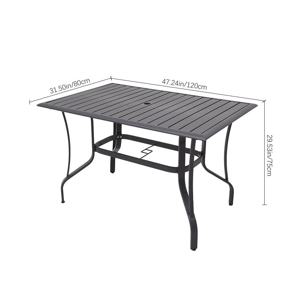Black - Breeins - 120cm Rectangle Metal Slatted Garden Table Black - 9