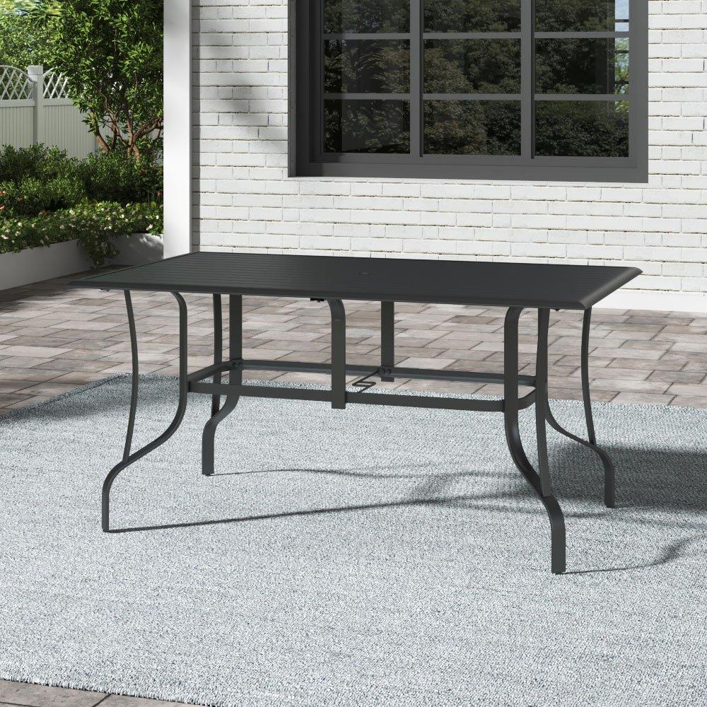 Black - Breeins - 150cm Rectangle Metal Slatted Garden Table Black - 1