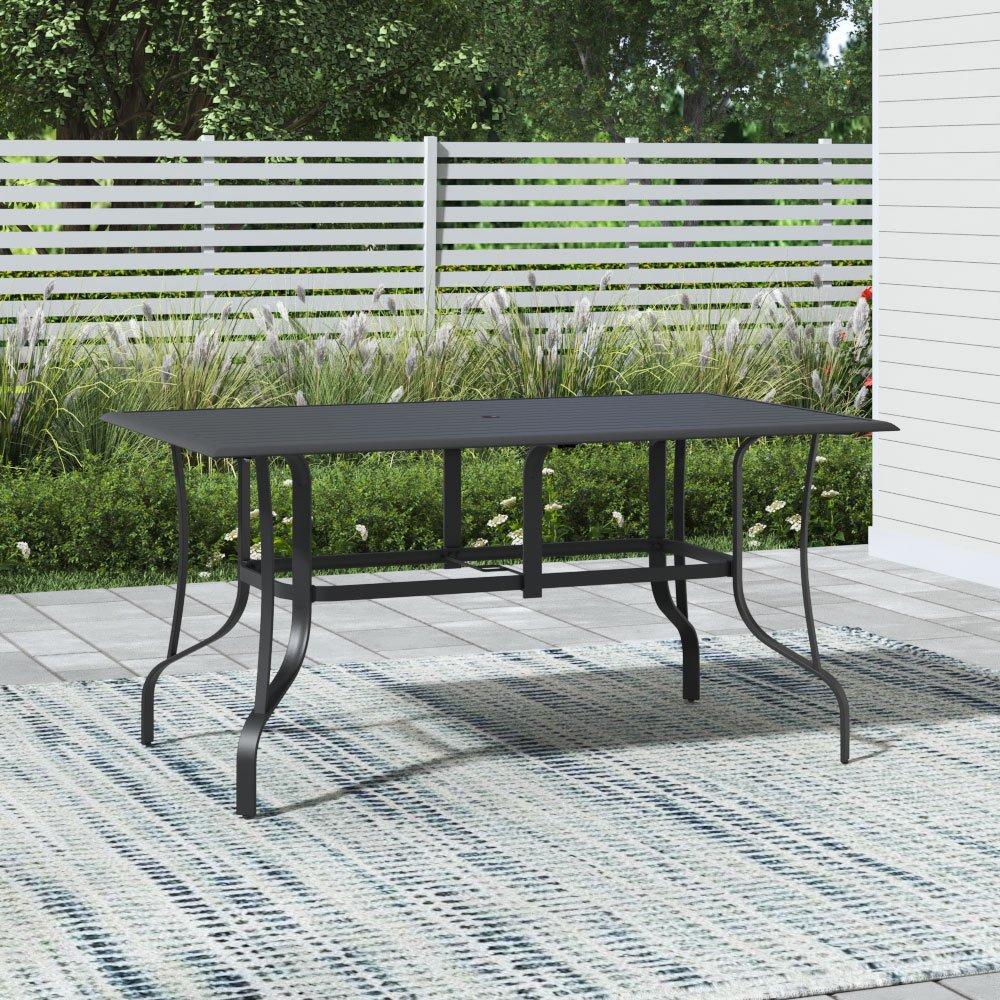 Black - Breeins - 150cm Rectangle Metal Slatted Garden Table Black - 2