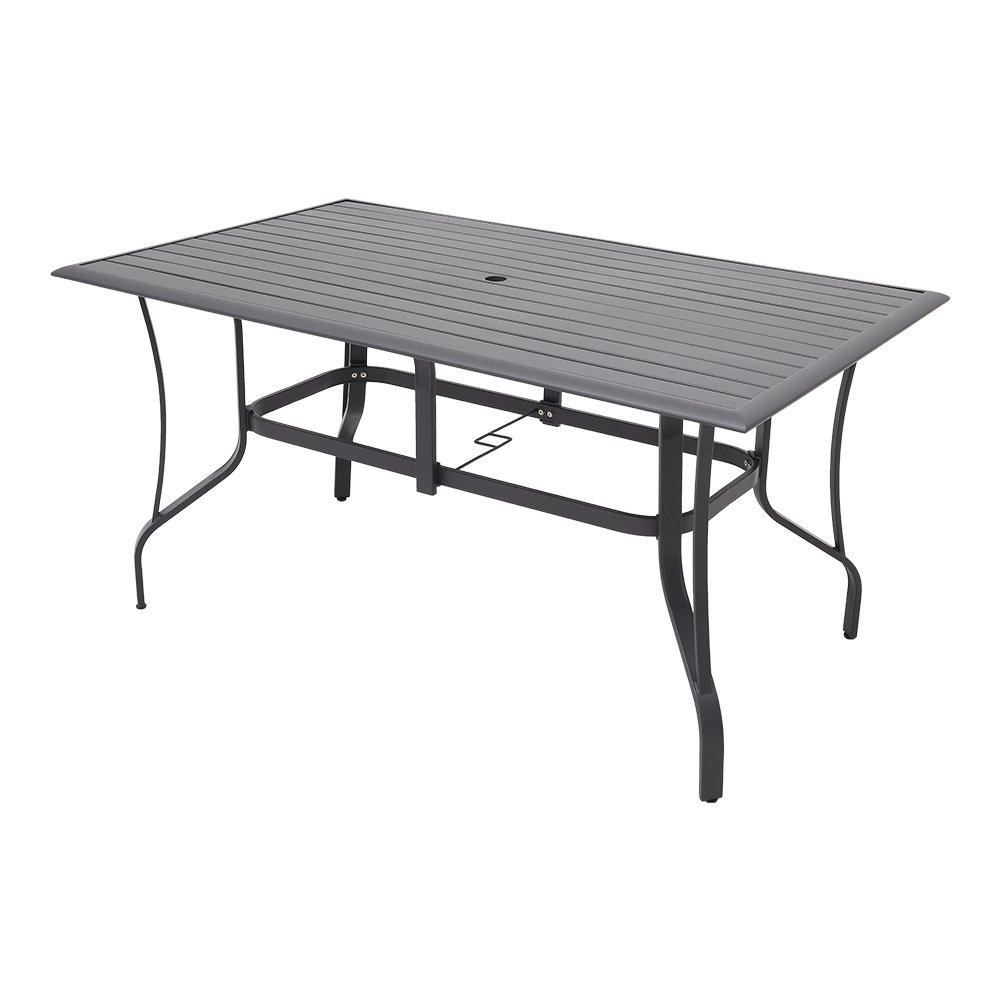 Black - Breeins - 150cm Rectangle Metal Slatted Garden Table Black - 3