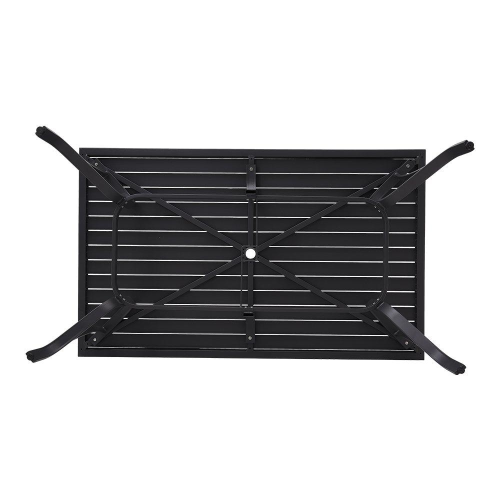 Black - Breeins - 150cm Rectangle Metal Slatted Garden Table Black - 5