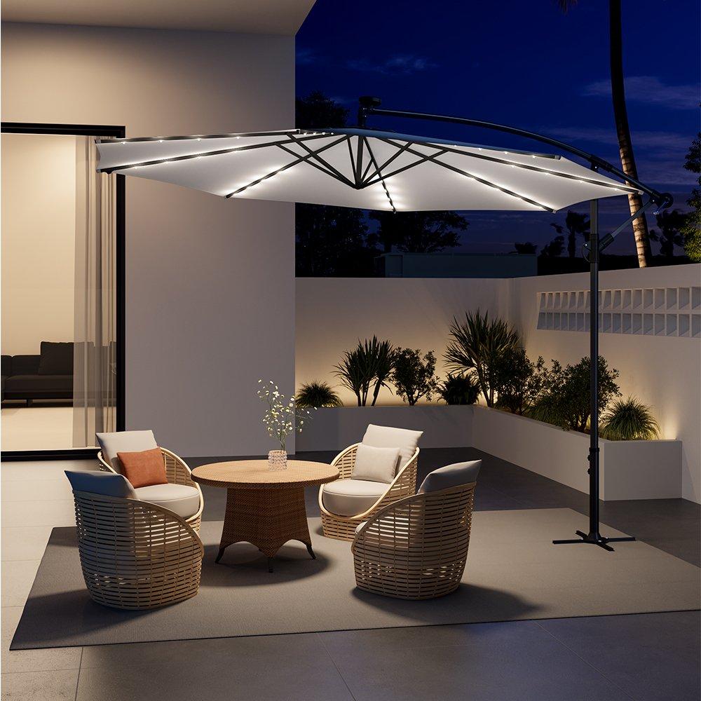 Grey - Breeins - 32 LED Lighted Parasol with Crank Light Grey - 1