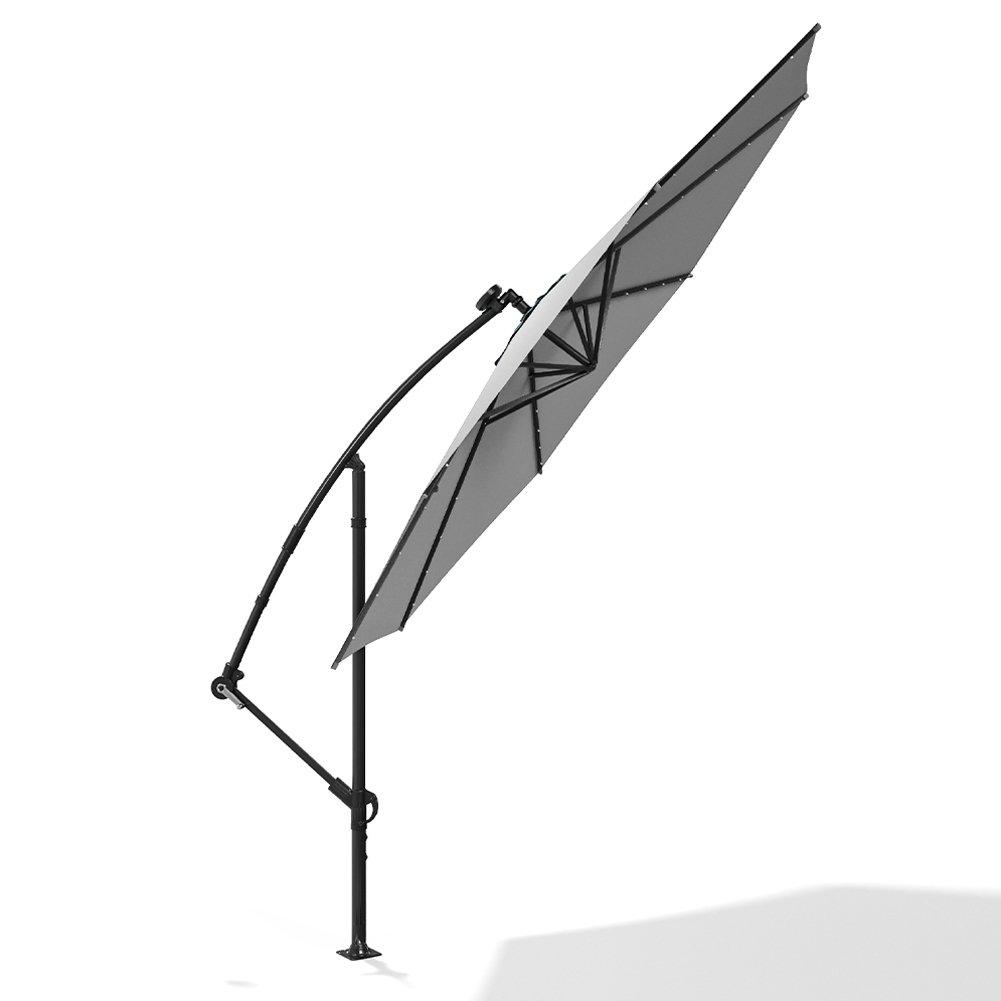 Grey - Breeins - 32 LED Lighted Parasol with Crank Light Grey - 3