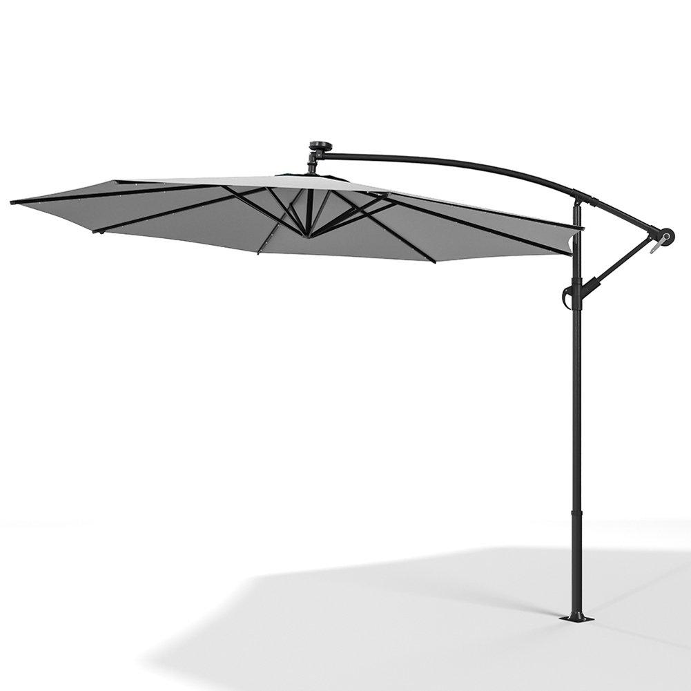 Grey - Breeins - 32 LED Lighted Parasol with Crank Light Grey - 4