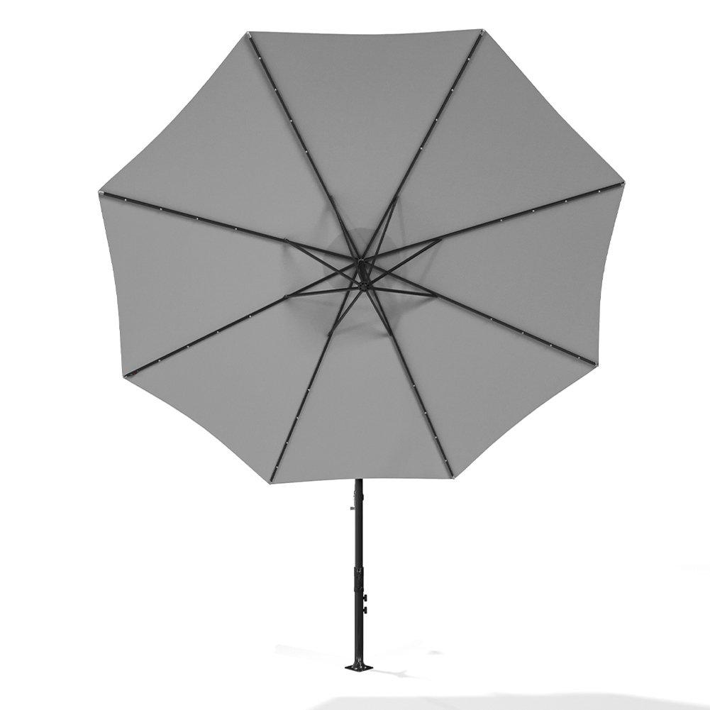 Grey - Breeins - 32 LED Lighted Parasol with Crank Light Grey - 5