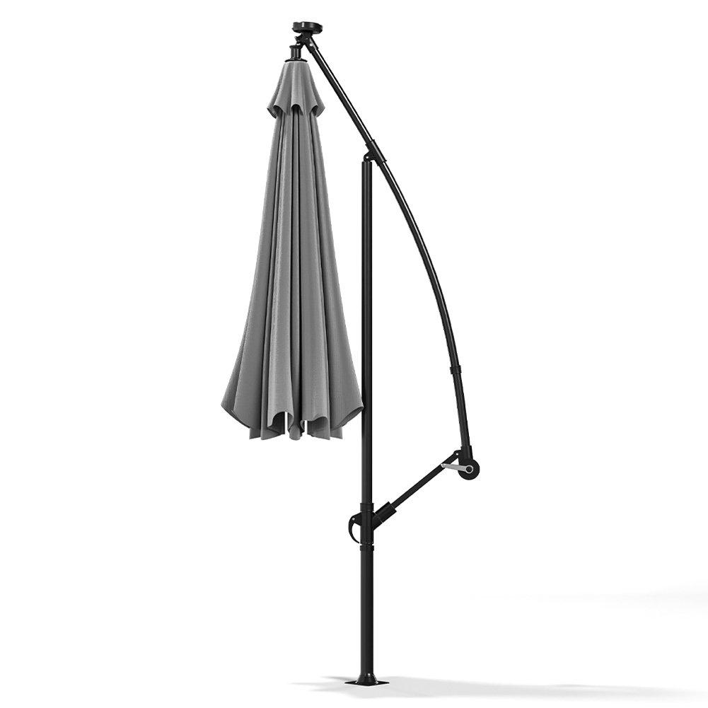 Grey - Breeins - 32 LED Lighted Parasol with Crank Light Grey - 6