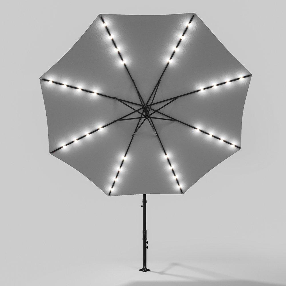 Grey - Breeins - 32 LED Lighted Parasol with Crank Light Grey - 7