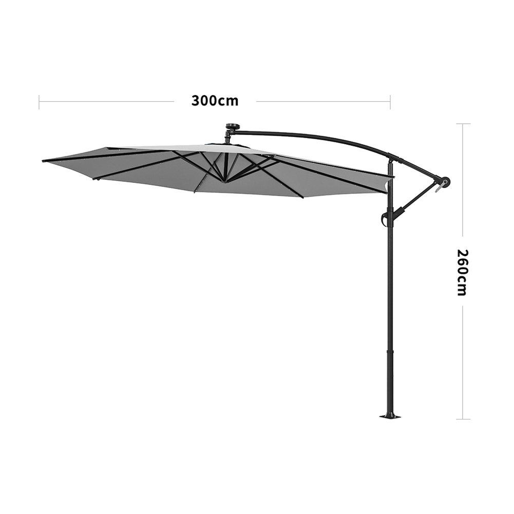 Grey - Breeins - 32 LED Lighted Parasol with Crank Light Grey - 9