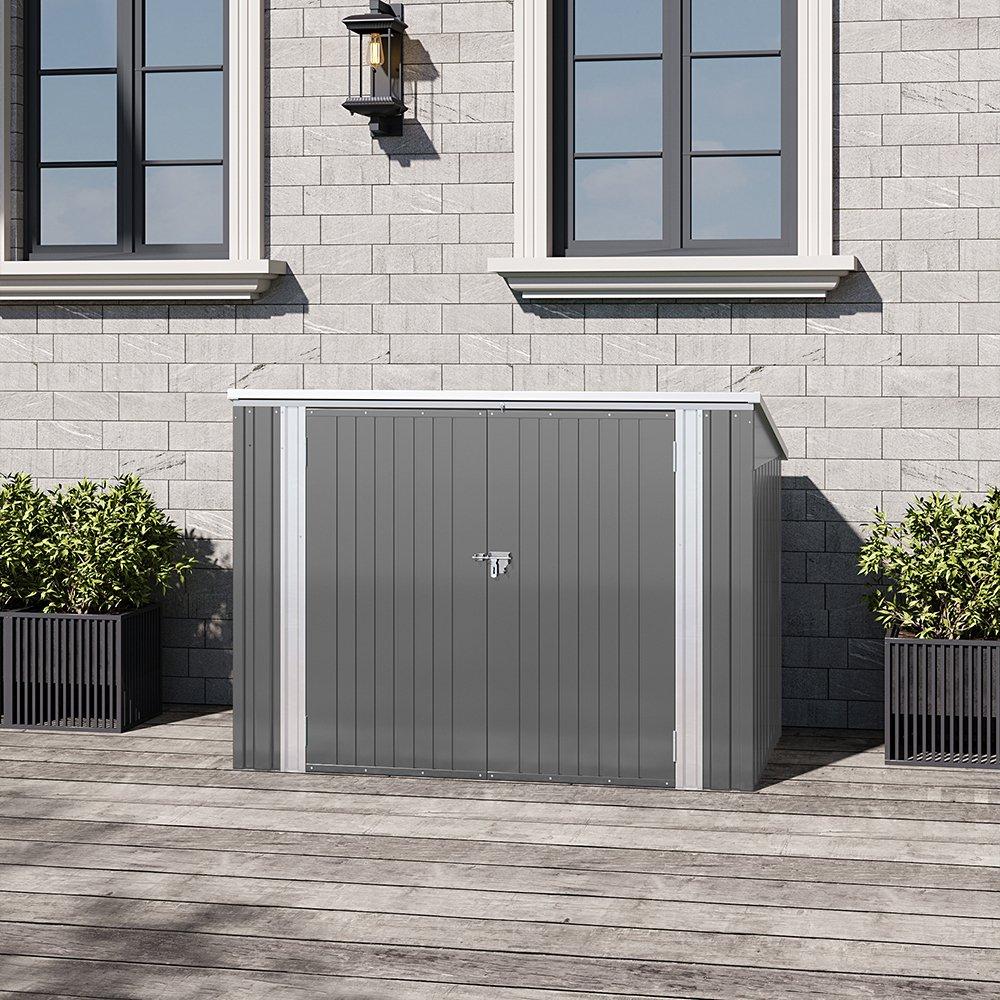 Breeins  Steel Trash Can Bike Storage Shed Grey