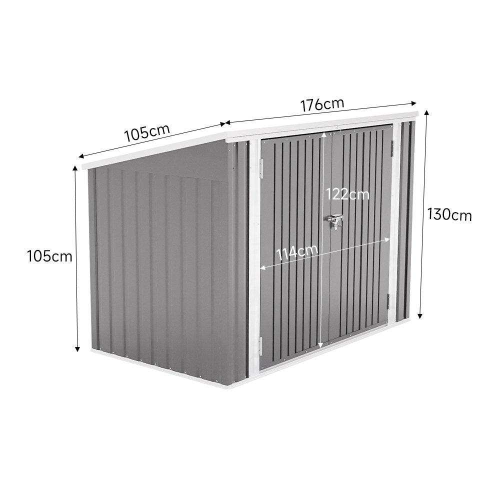 Grey - Breeins - Steel Trash Can Bike Storage Shed Grey - 7