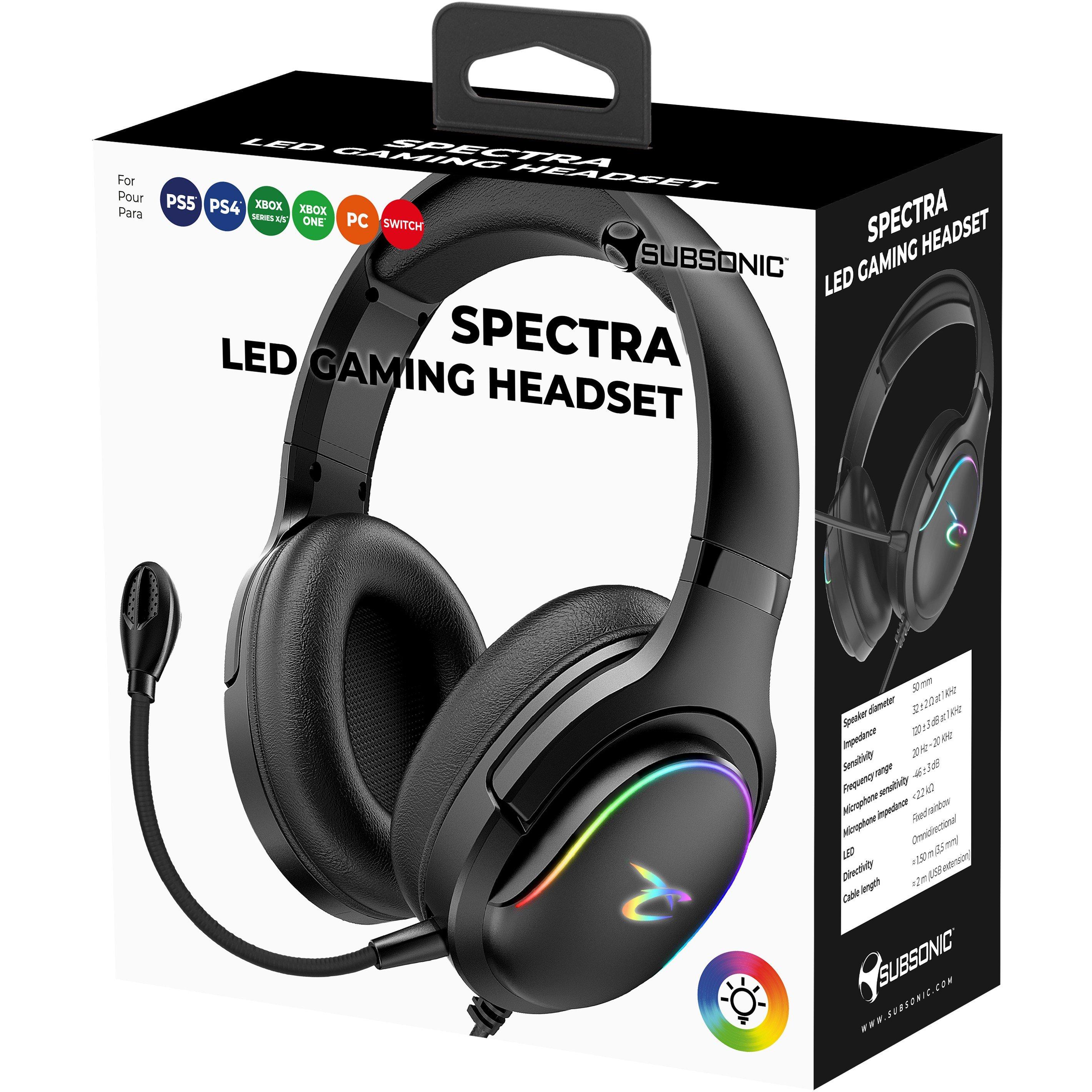 Black - Subsonic - Spectra LED Gaming Headset For PS5 Xbox PC Switch - 9
