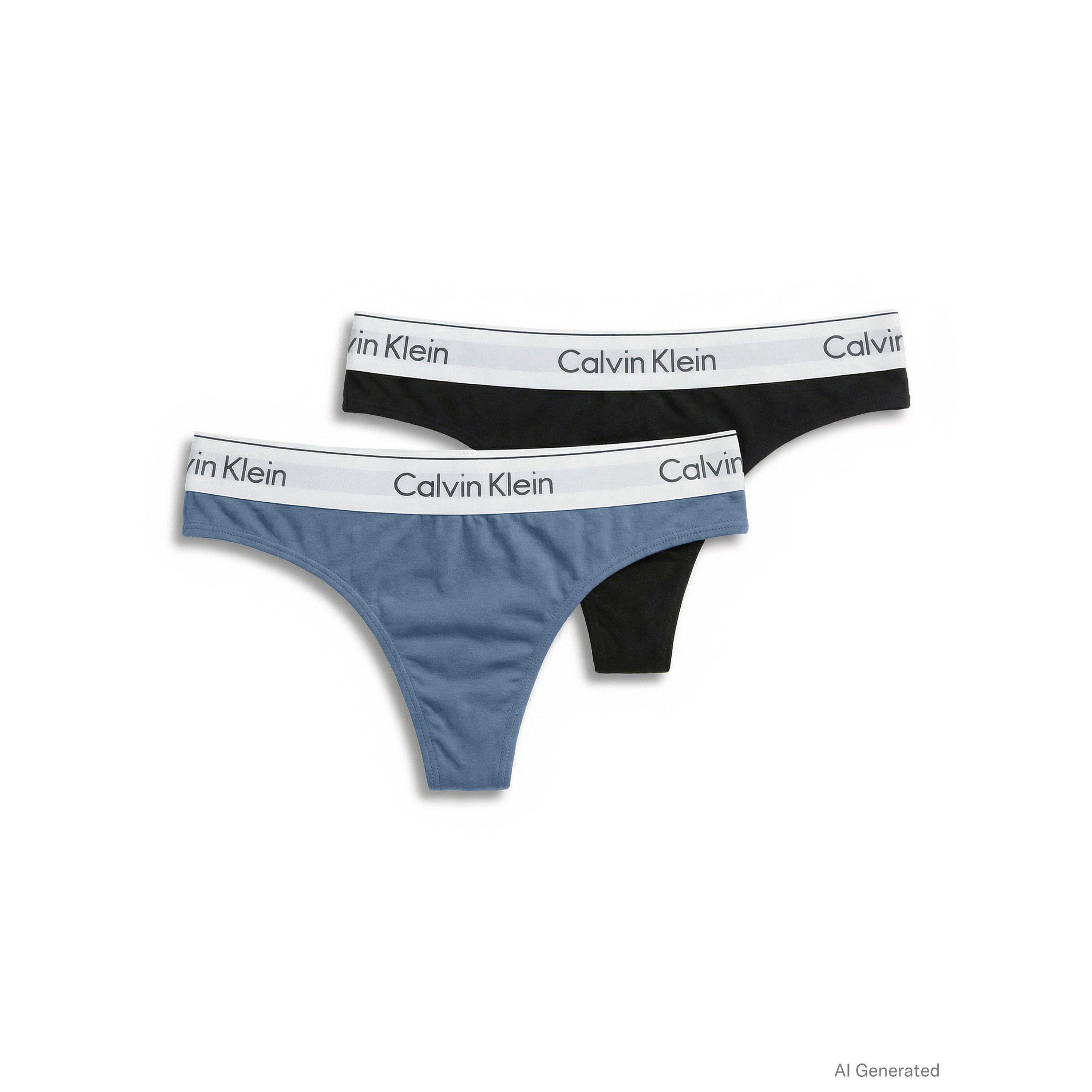 Calvin Klein Women's Modal Thong 2Pack - Black/Blu Tulip - 16 (XL)