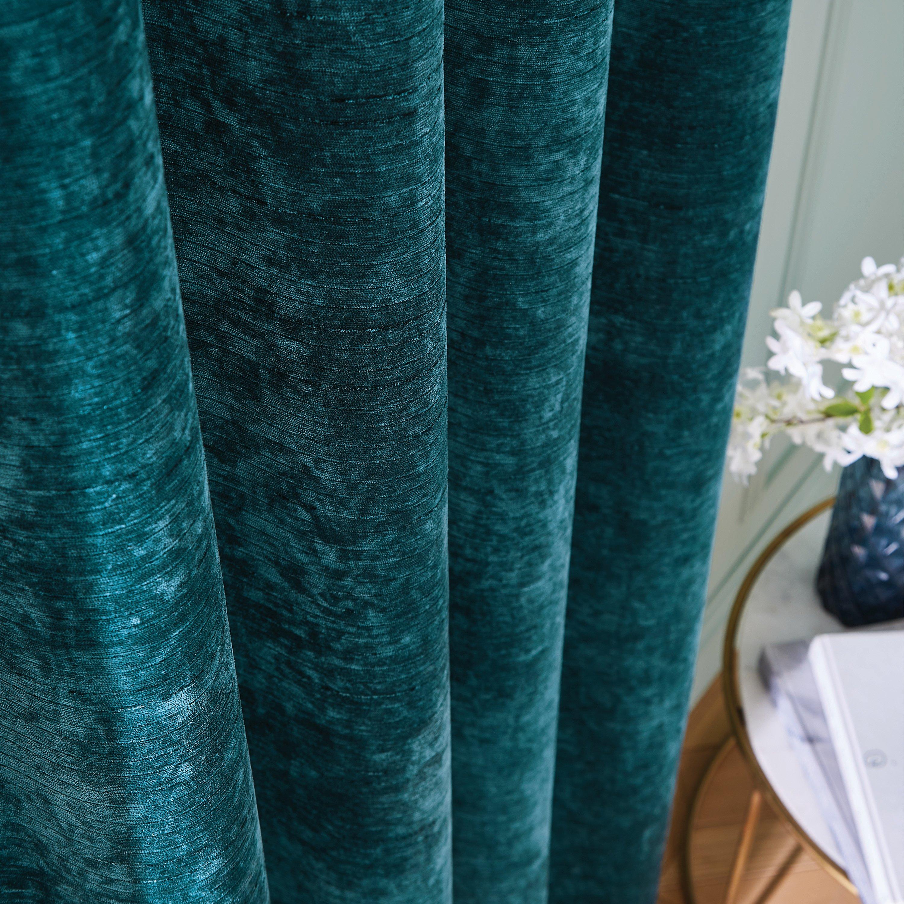 Rich Teal Green - Hyperion - Selene Luxury Chenille Weighted Eyelet Curtains - 2