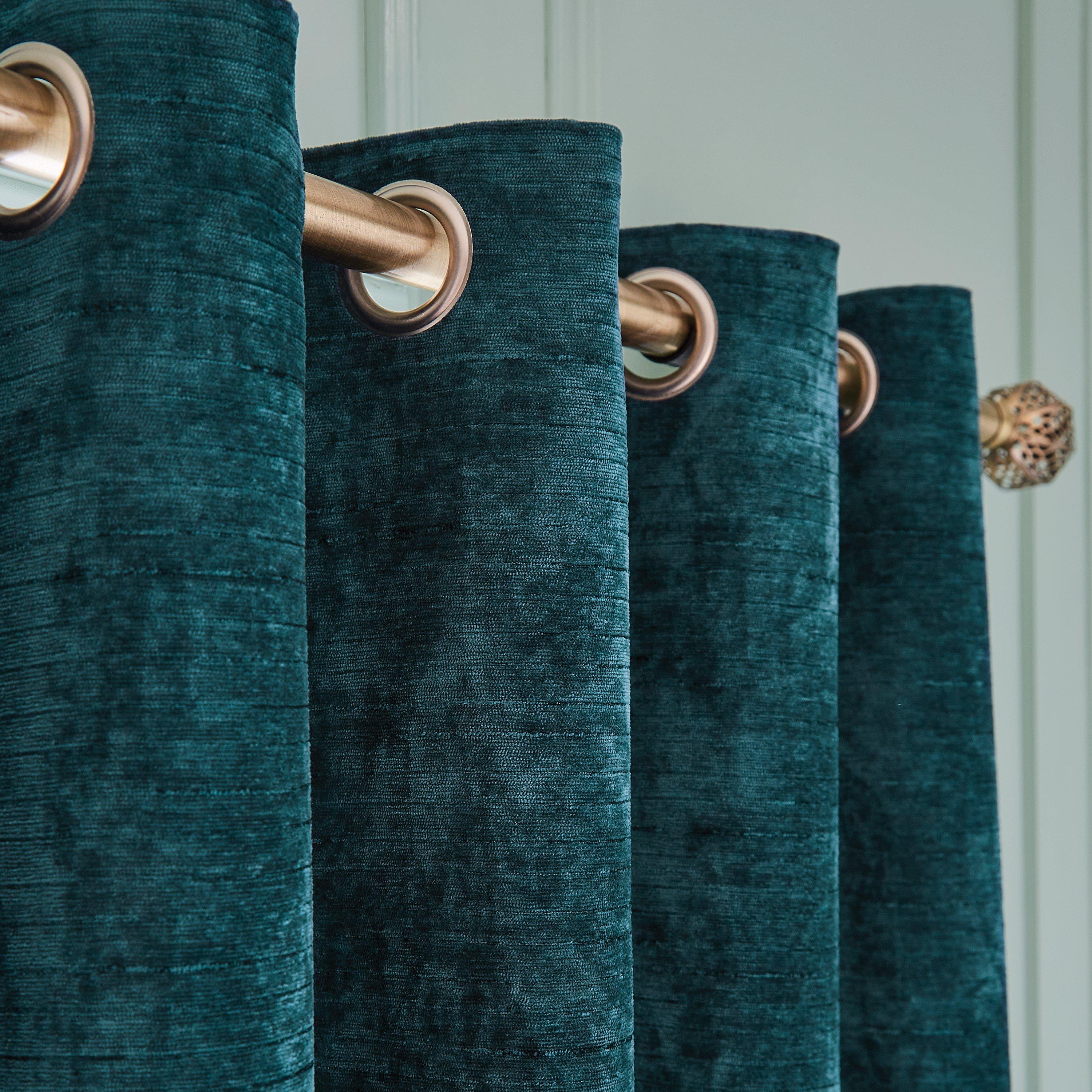 Rich Teal Green - Hyperion - Selene Luxury Chenille Weighted Eyelet Curtains - 3