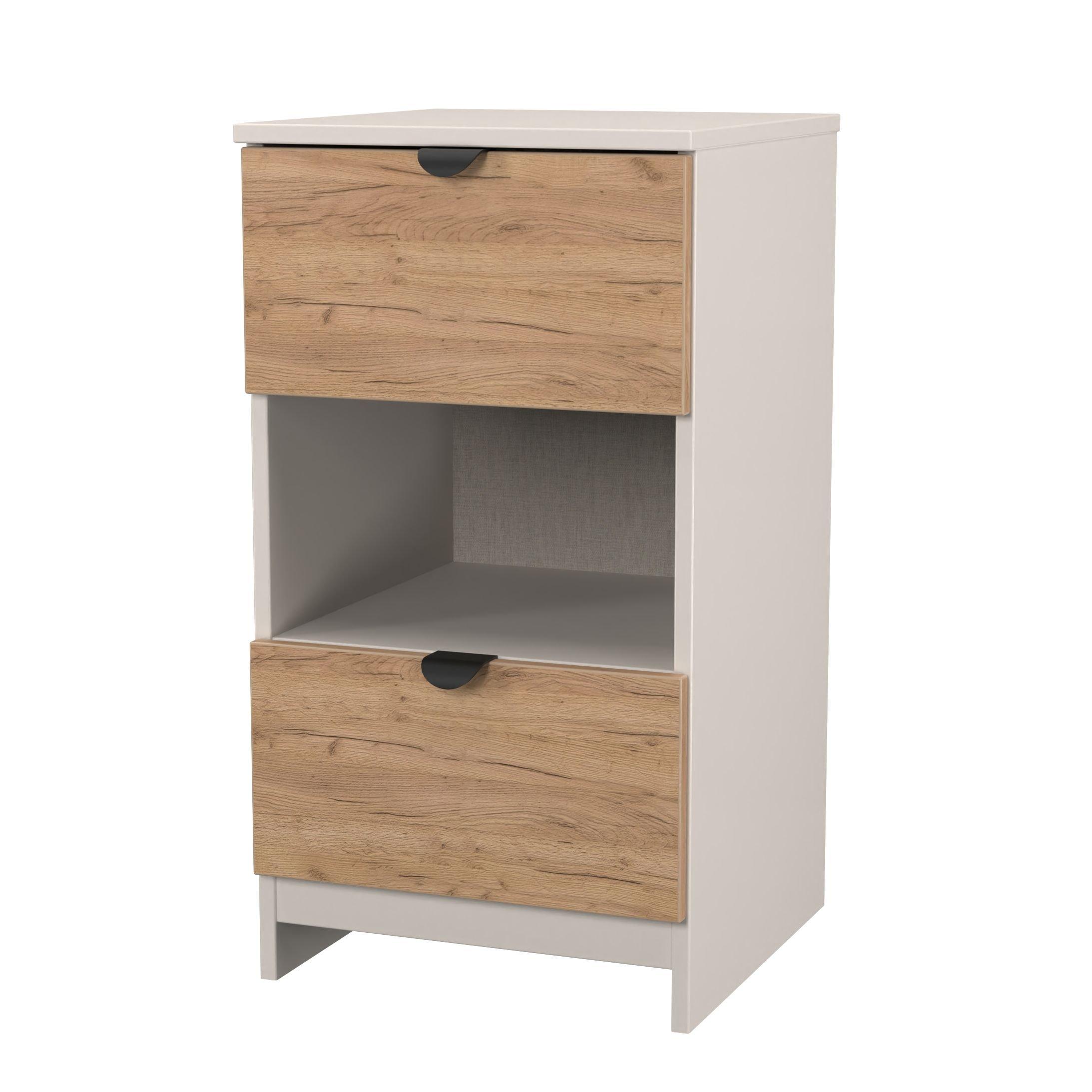 Craft Oak & Kas - Welcome Furniture - Solomon 2 Drawer Open Shelf Bedside Cabinet - 3