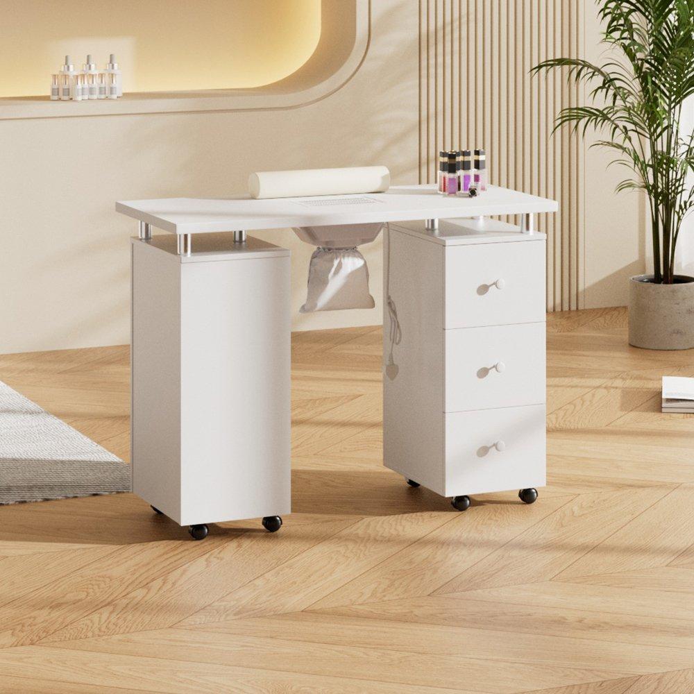 Sheonly  Nail Table With Dust Collector And Wrist Cushion - White