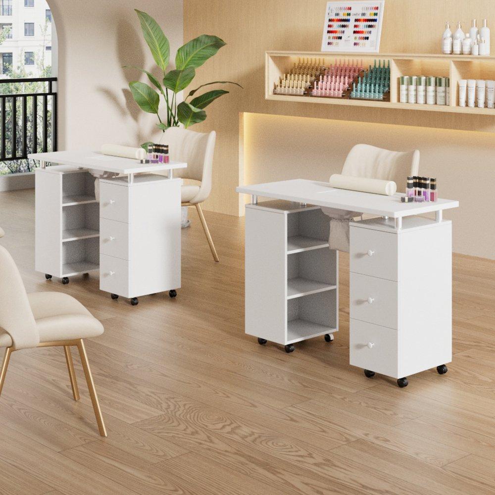 White - SHEONLY - Nail Table with Dust Collector and Wrist Cushion - 2