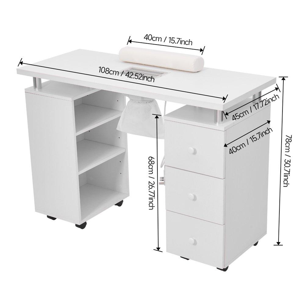 White - SHEONLY - Nail Table with Dust Collector and Wrist Cushion - 5
