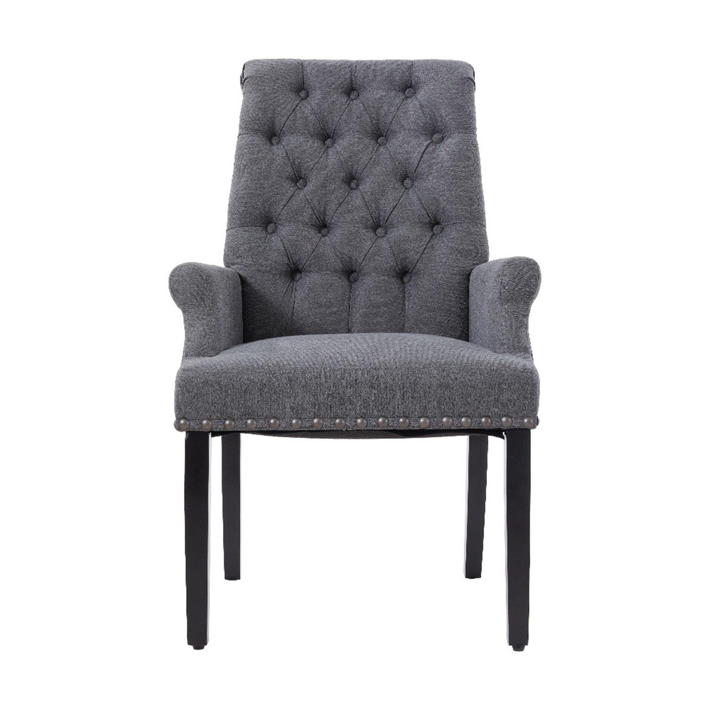 Grey - Kabinet UK - Linen Buttoned Upholstered Dining Chair - 1