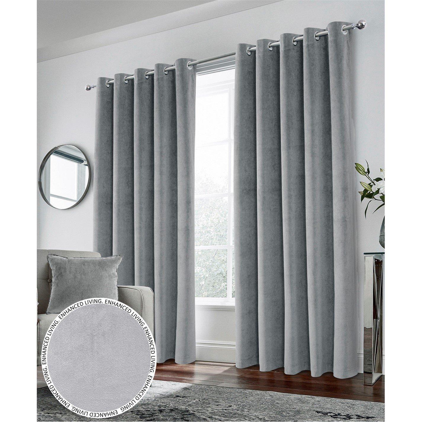 Enhanced Living  Hampton Velvet Blackout Thermal Ring Curtain Grey - 168x229cm