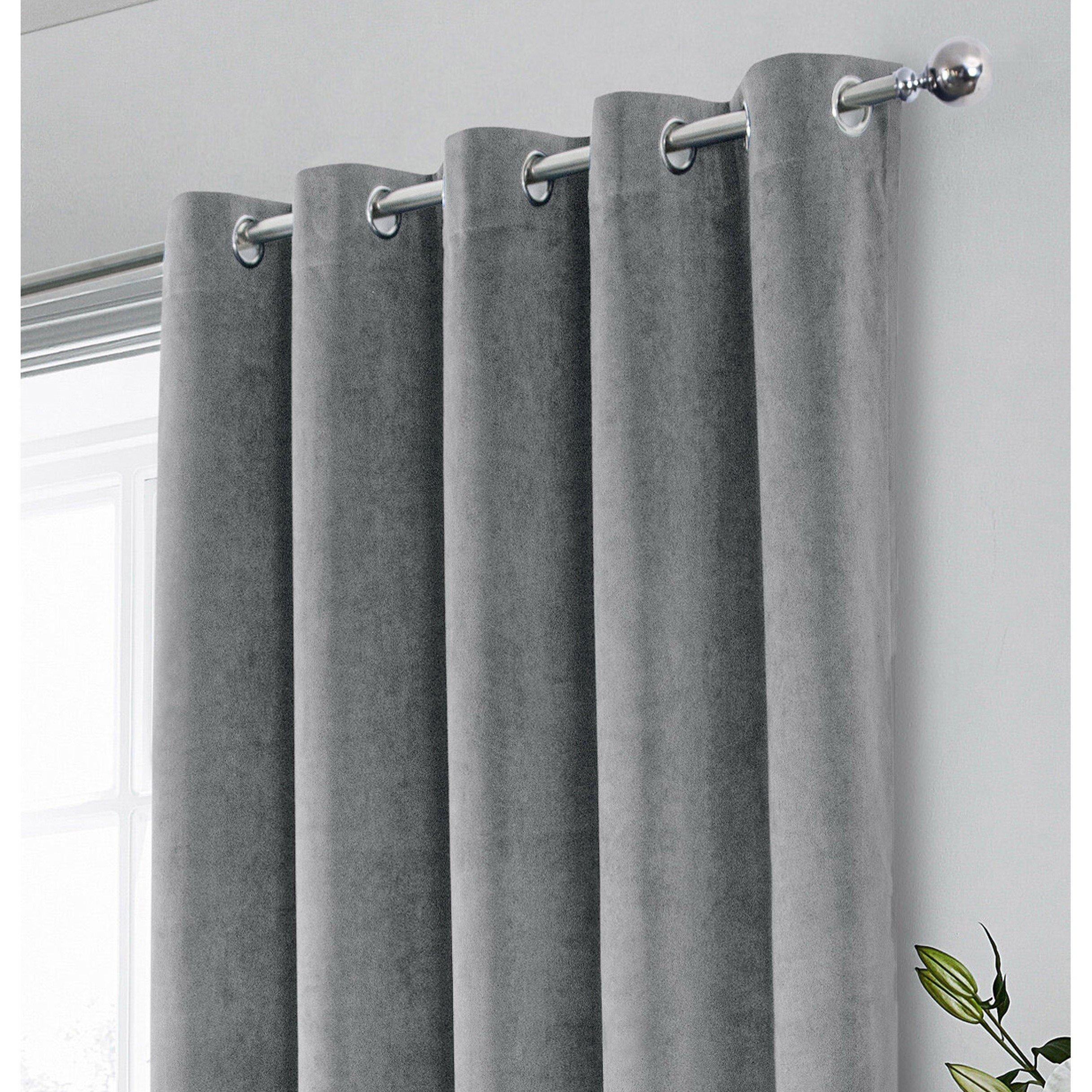 Grey - Enhanced Living - Hampton Grey Velvet Blackout Thermal Ring Curtain - 2