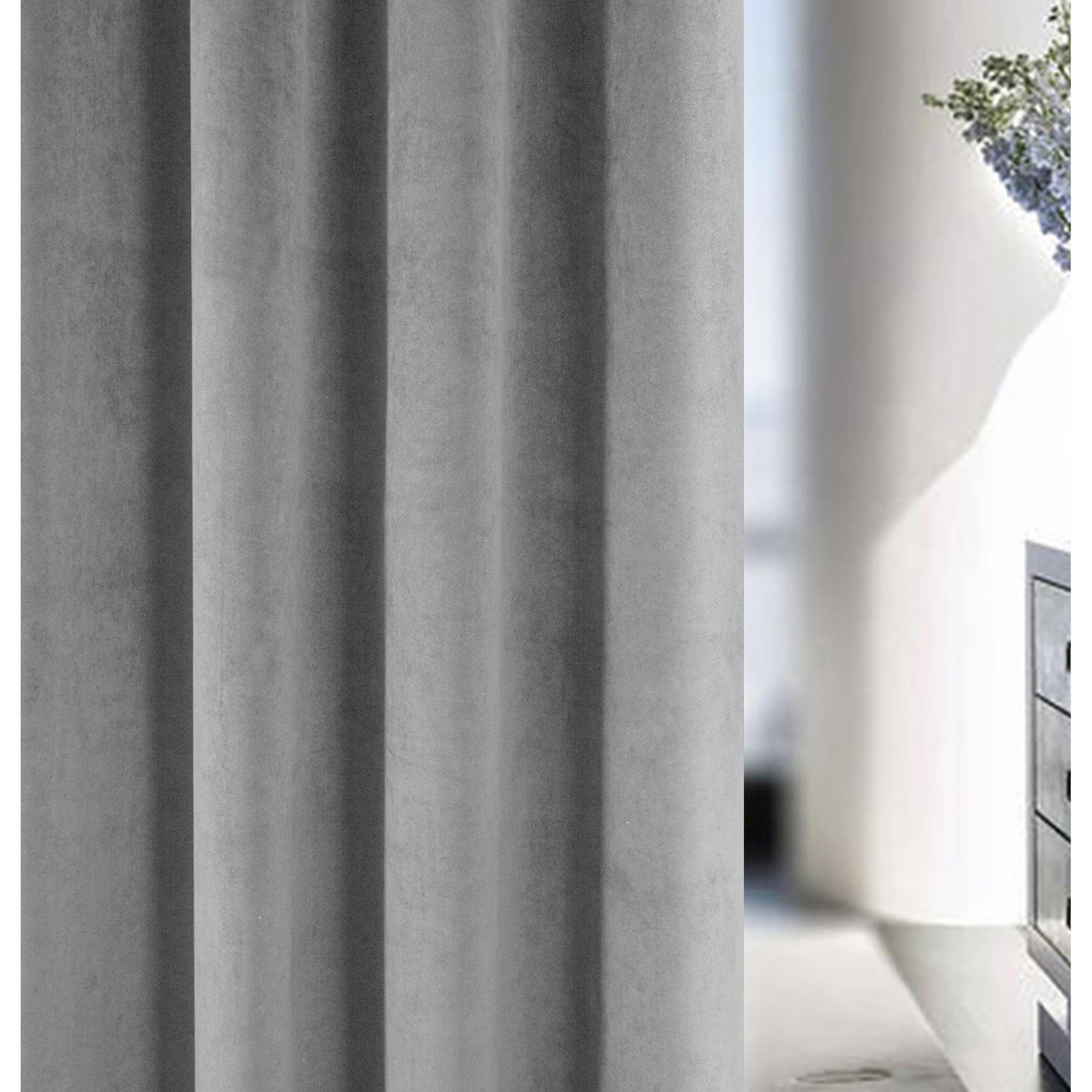 Grey - Enhanced Living - Hampton Grey Velvet Blackout Thermal Ring Curtain - 3