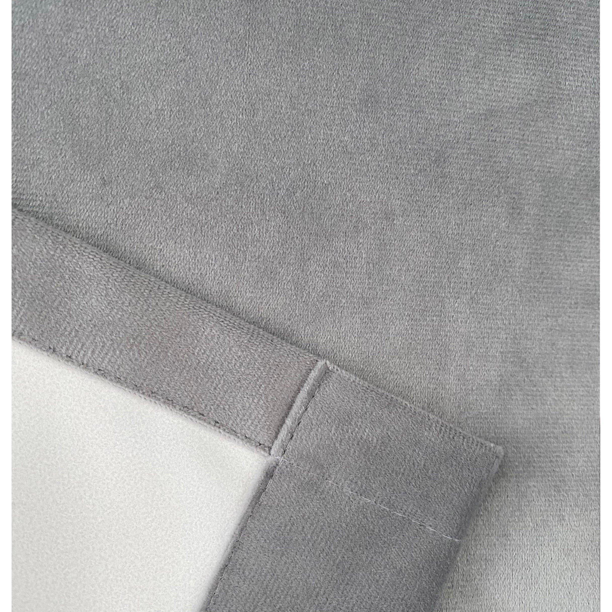 Grey - Enhanced Living - Hampton Grey Velvet Blackout Thermal Ring Curtain - 4