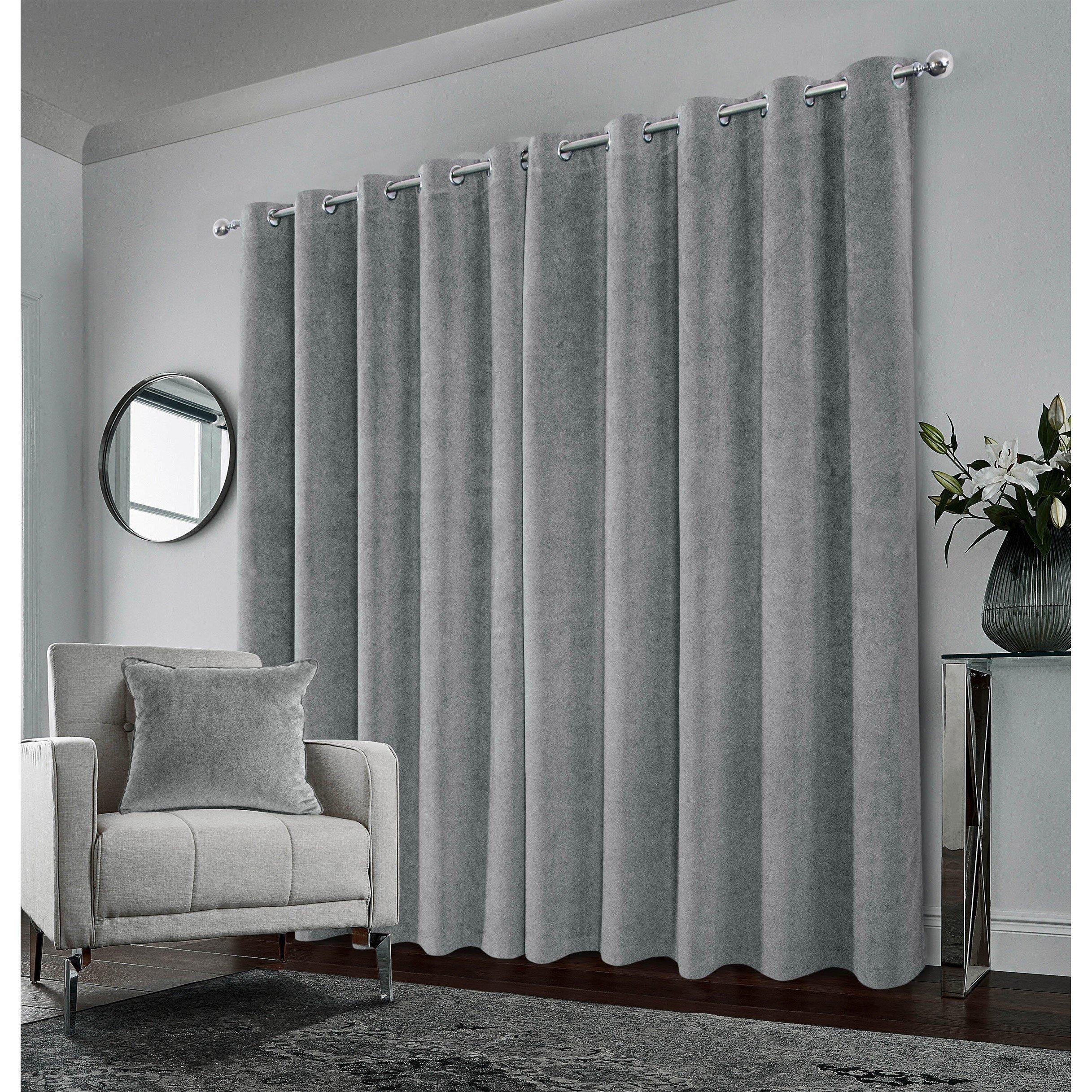 Grey - Enhanced Living - Hampton Grey Velvet Blackout Thermal Ring Curtain - 5