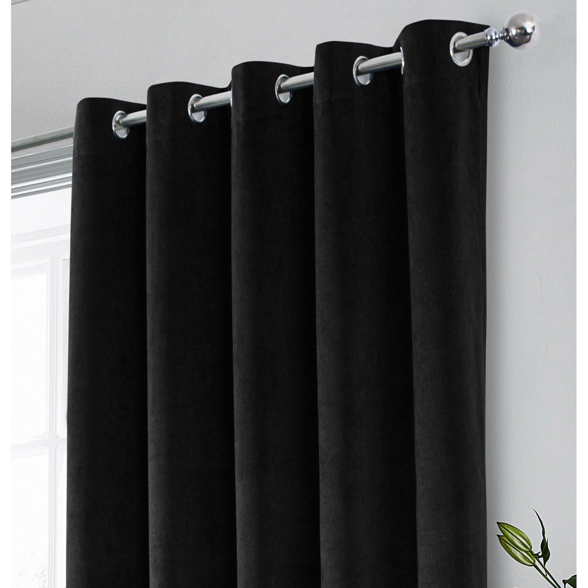 Black - Enhanced Living - Hampton Black Velvet Blackout Thermal Ring Curtain - 2
