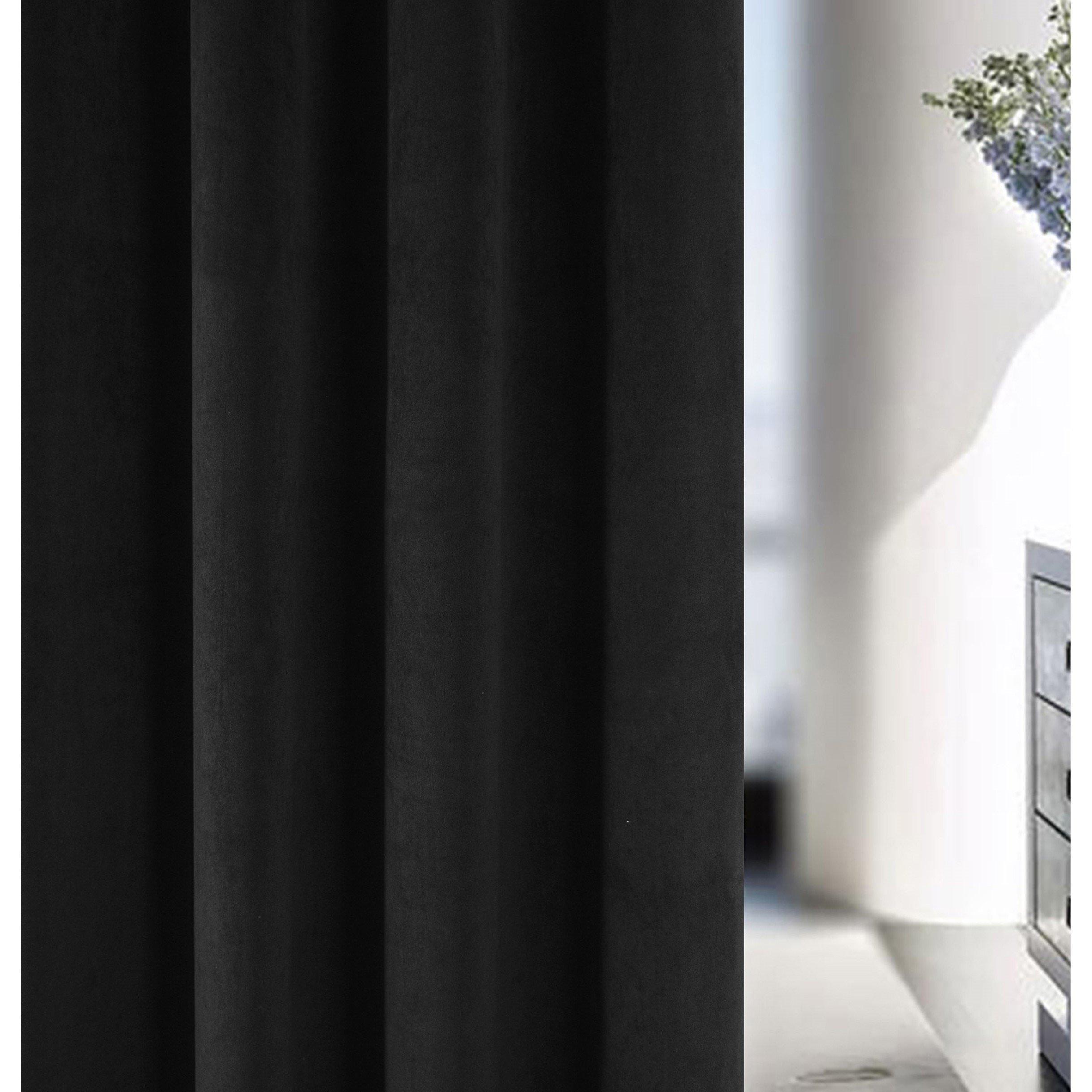 Black - Enhanced Living - Hampton Black Velvet Blackout Thermal Ring Curtain - 3
