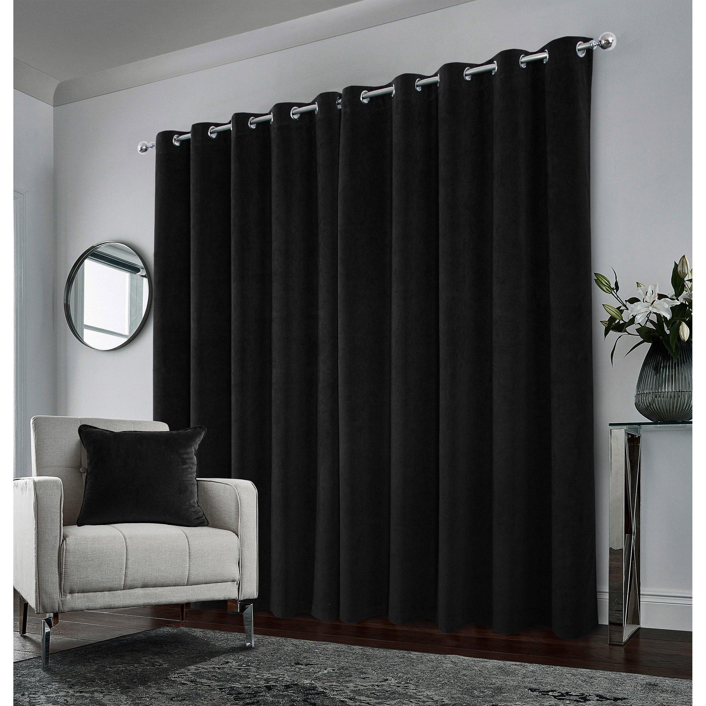 Black - Enhanced Living - Hampton Black Velvet Blackout Thermal Ring Curtain - 5