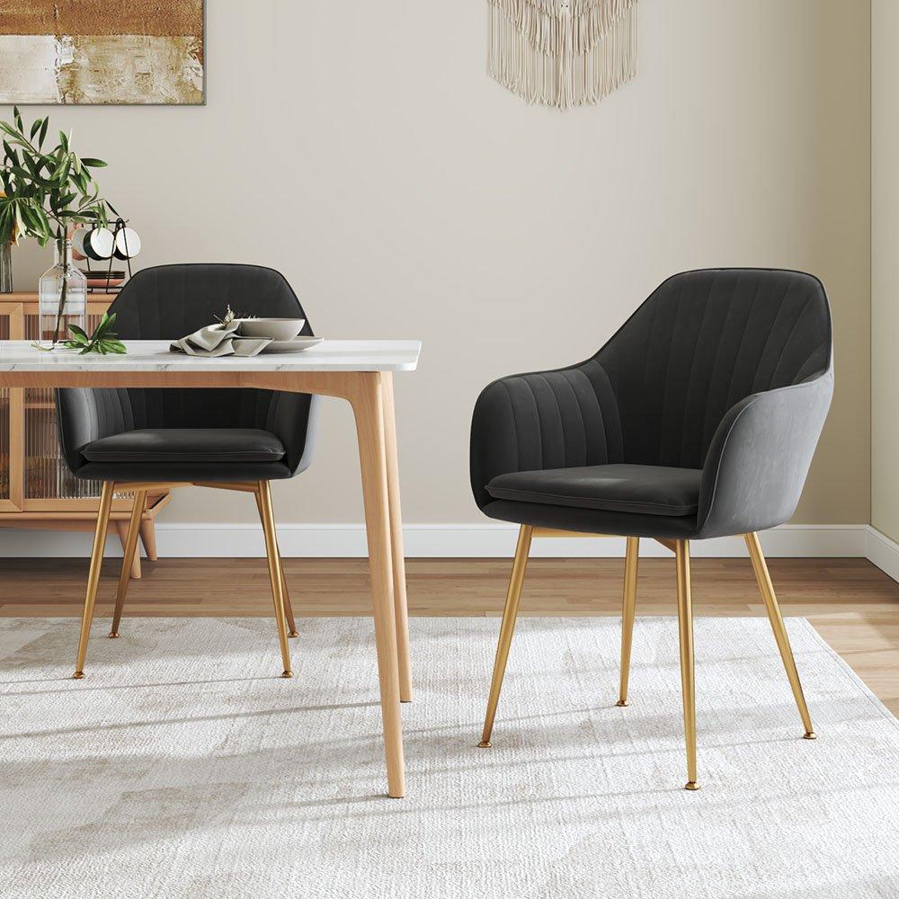 Grey - Kabinet UK - 2 Set Modern Velvet Upholstered Dining Chairs - 1