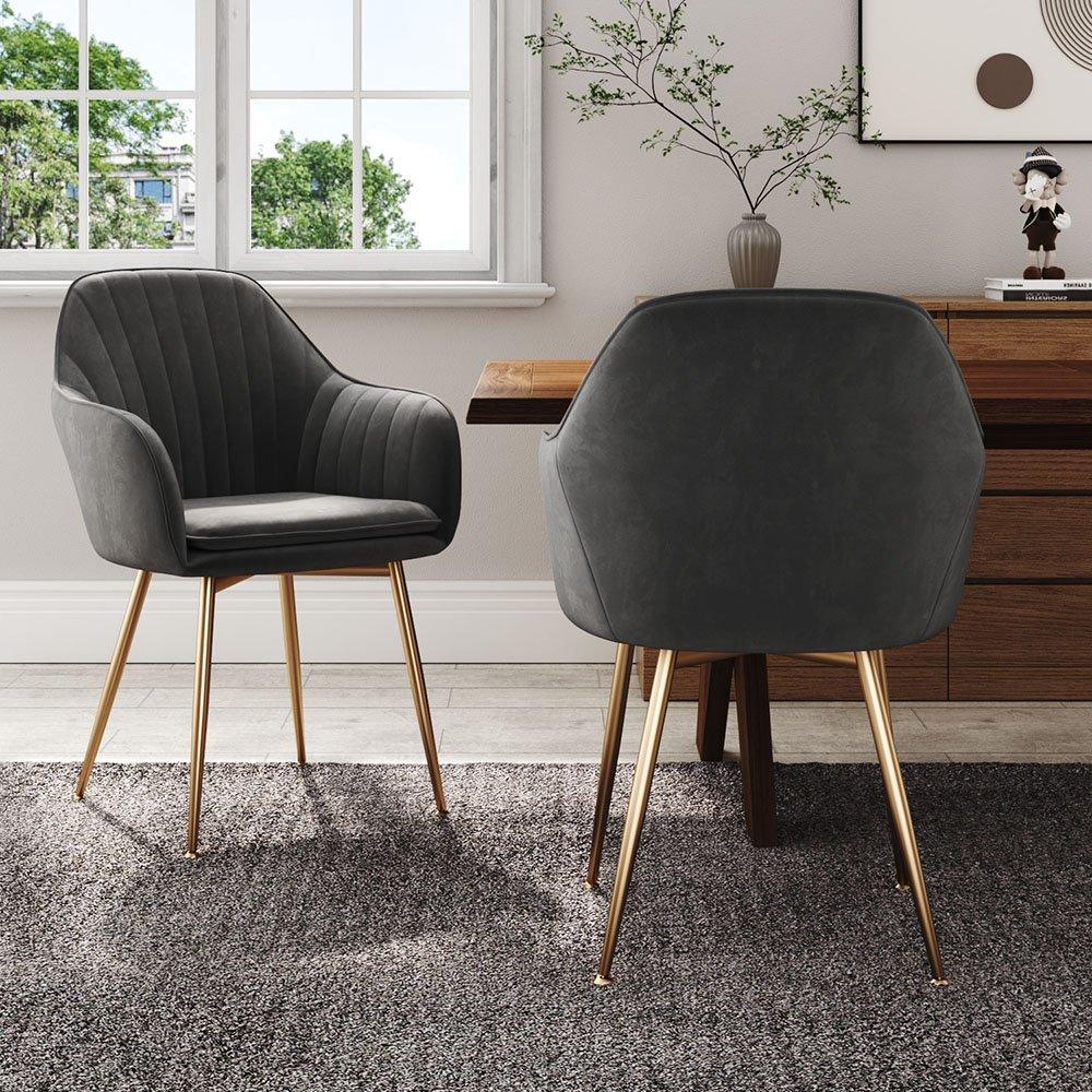 Grey - Kabinet UK - 2 Set Modern Velvet Upholstered Dining Chairs - 3