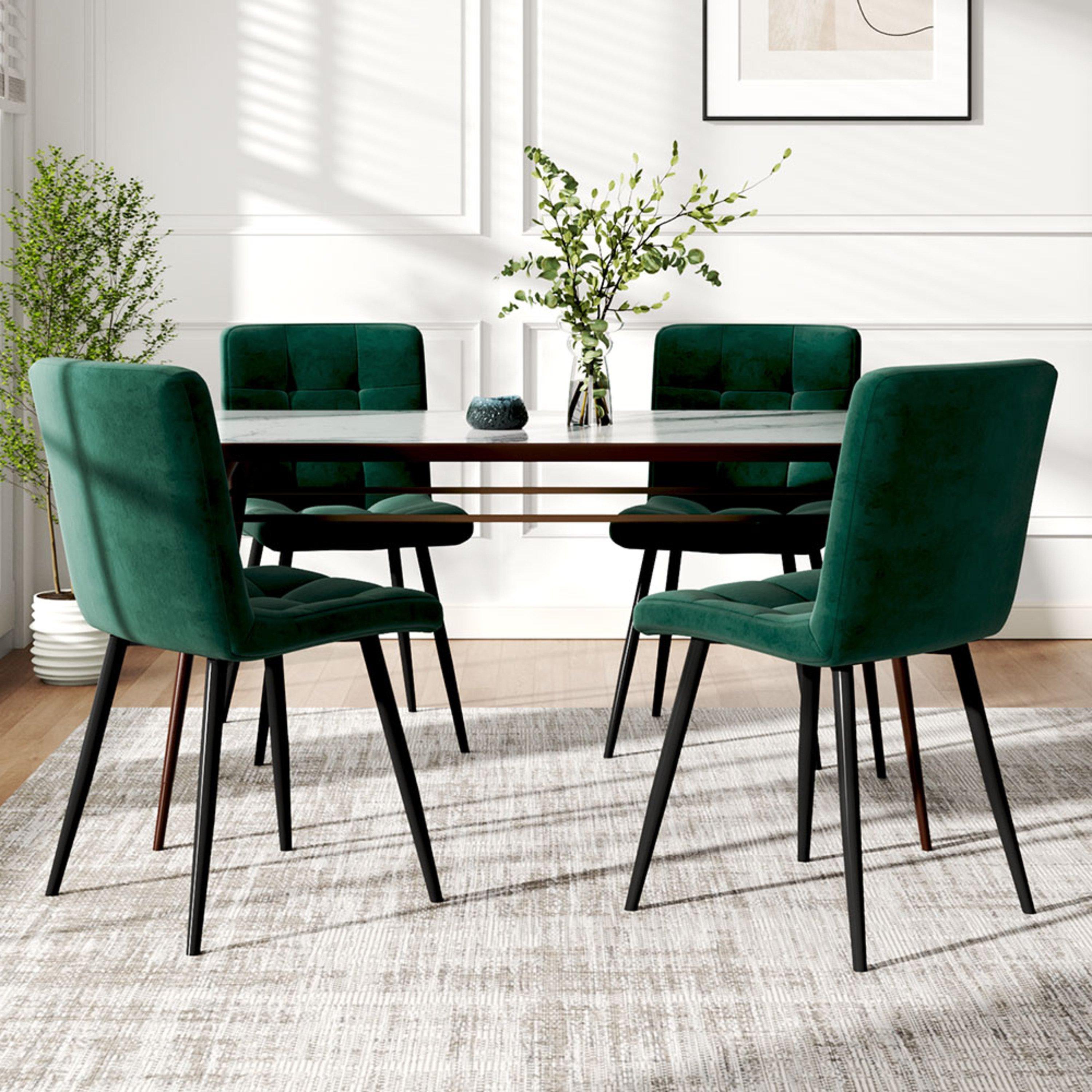 Green - Kabinet UK - 4 Set Modern Frosted Velvet Dining Chairs - 1
