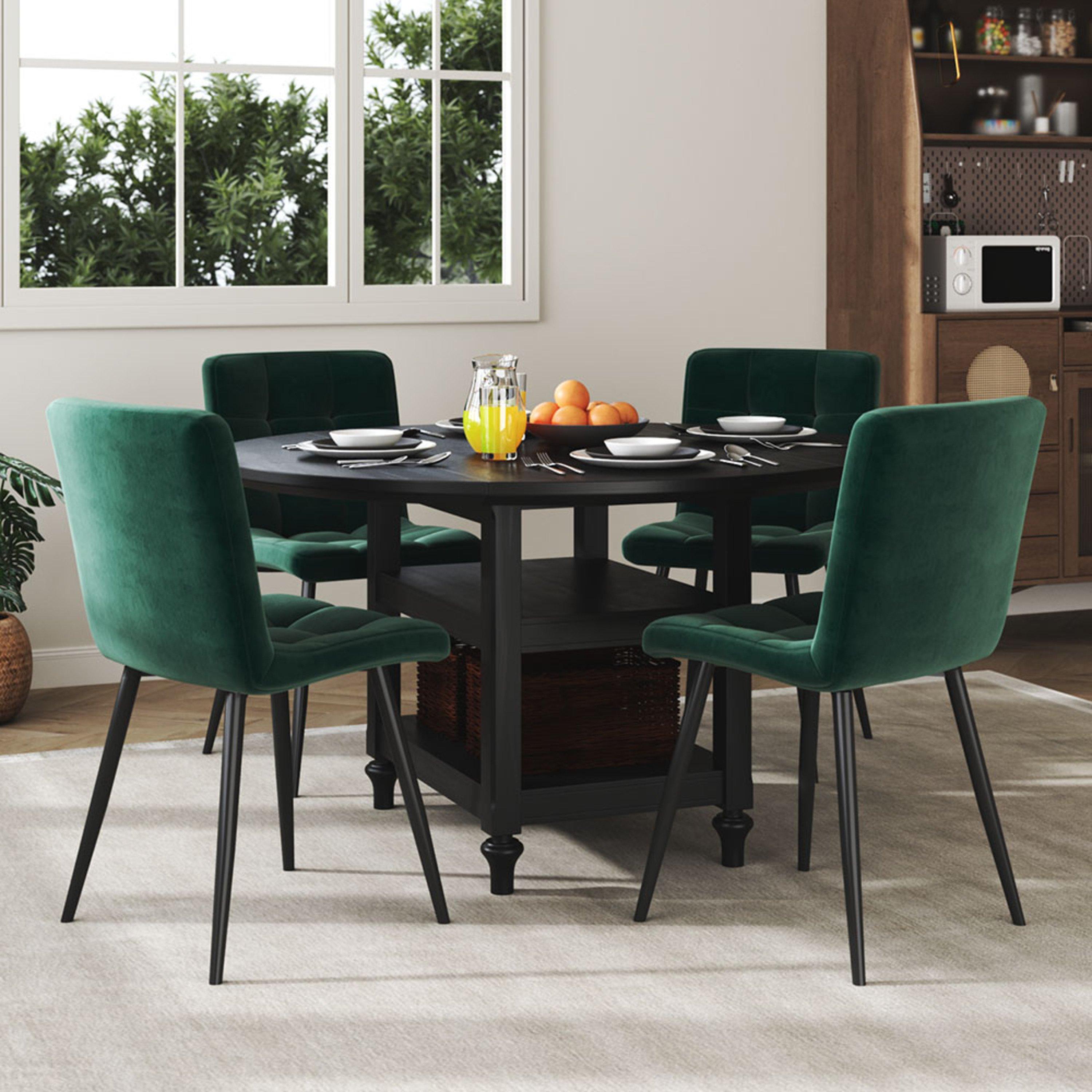 Green - Kabinet UK - 4 Set Modern Frosted Velvet Dining Chairs - 2