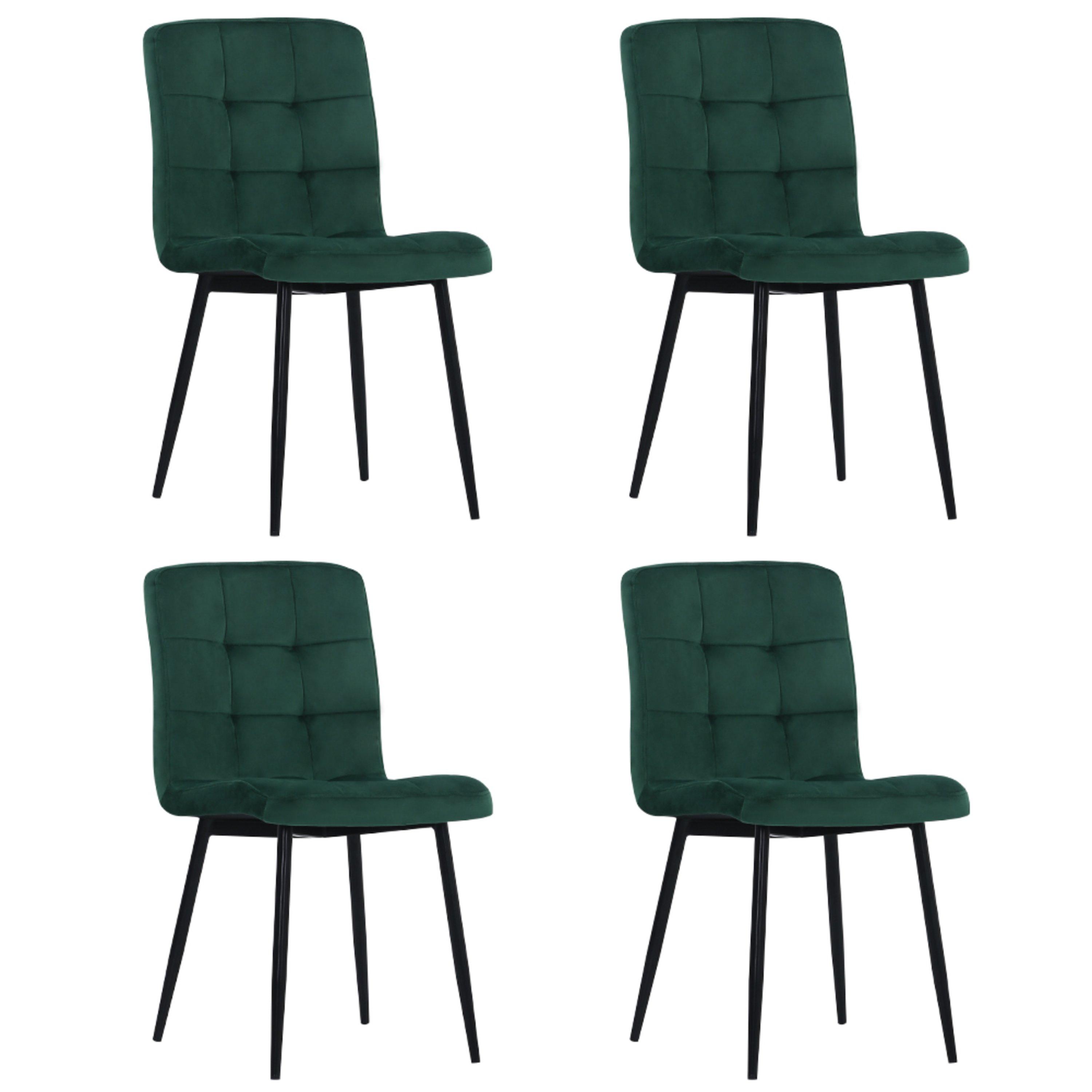 Green - Kabinet UK - 4 Set Modern Frosted Velvet Dining Chairs - 3