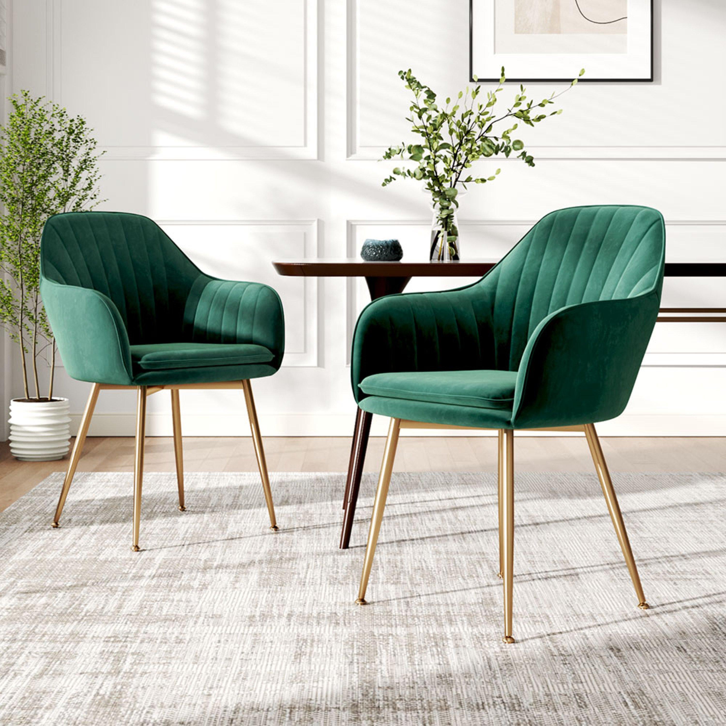 Green - Kabinet UK - 2 Set Modern Velvet Upholstered Dining Chairs - 1