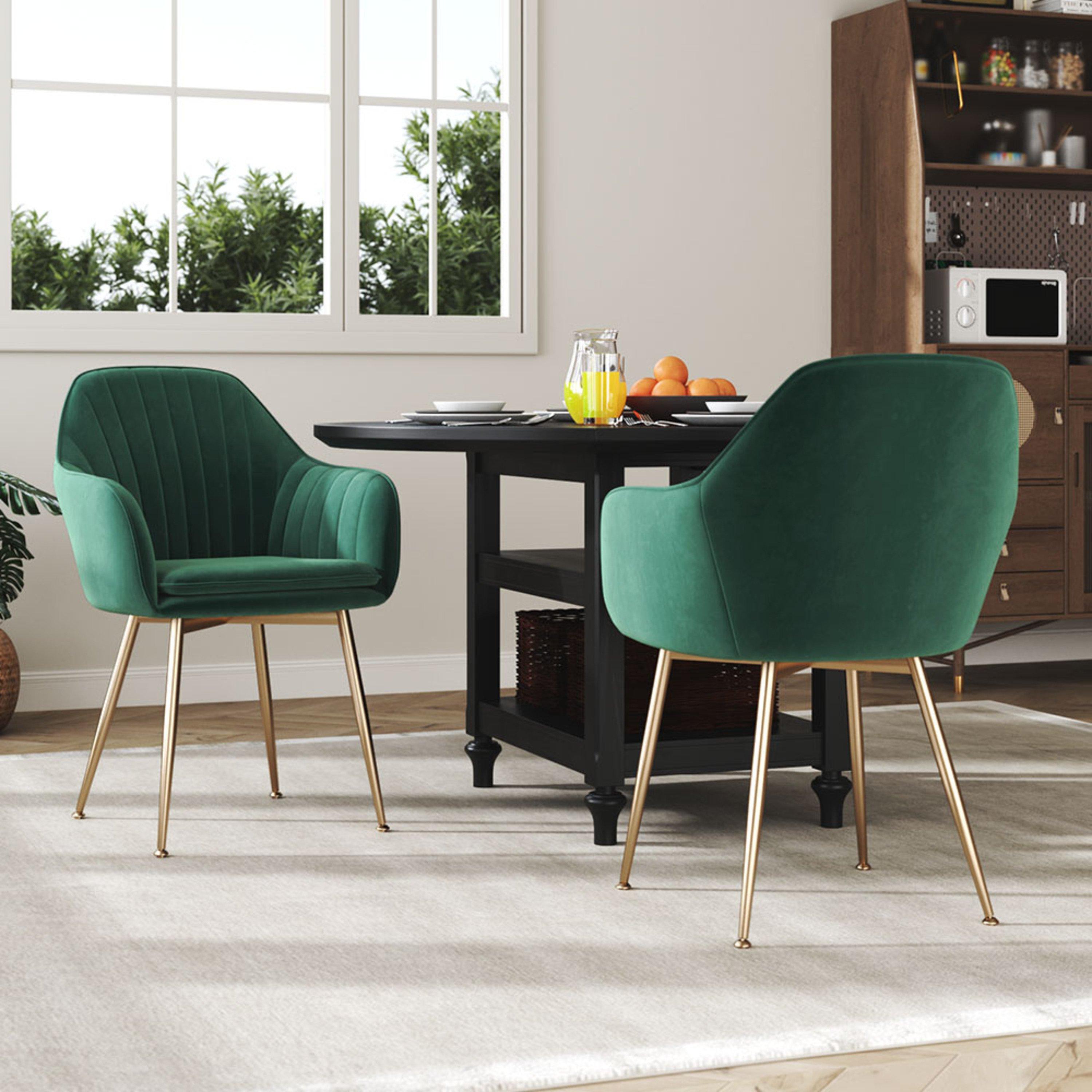 Green - Kabinet UK - 2 Set Modern Velvet Upholstered Dining Chairs - 2